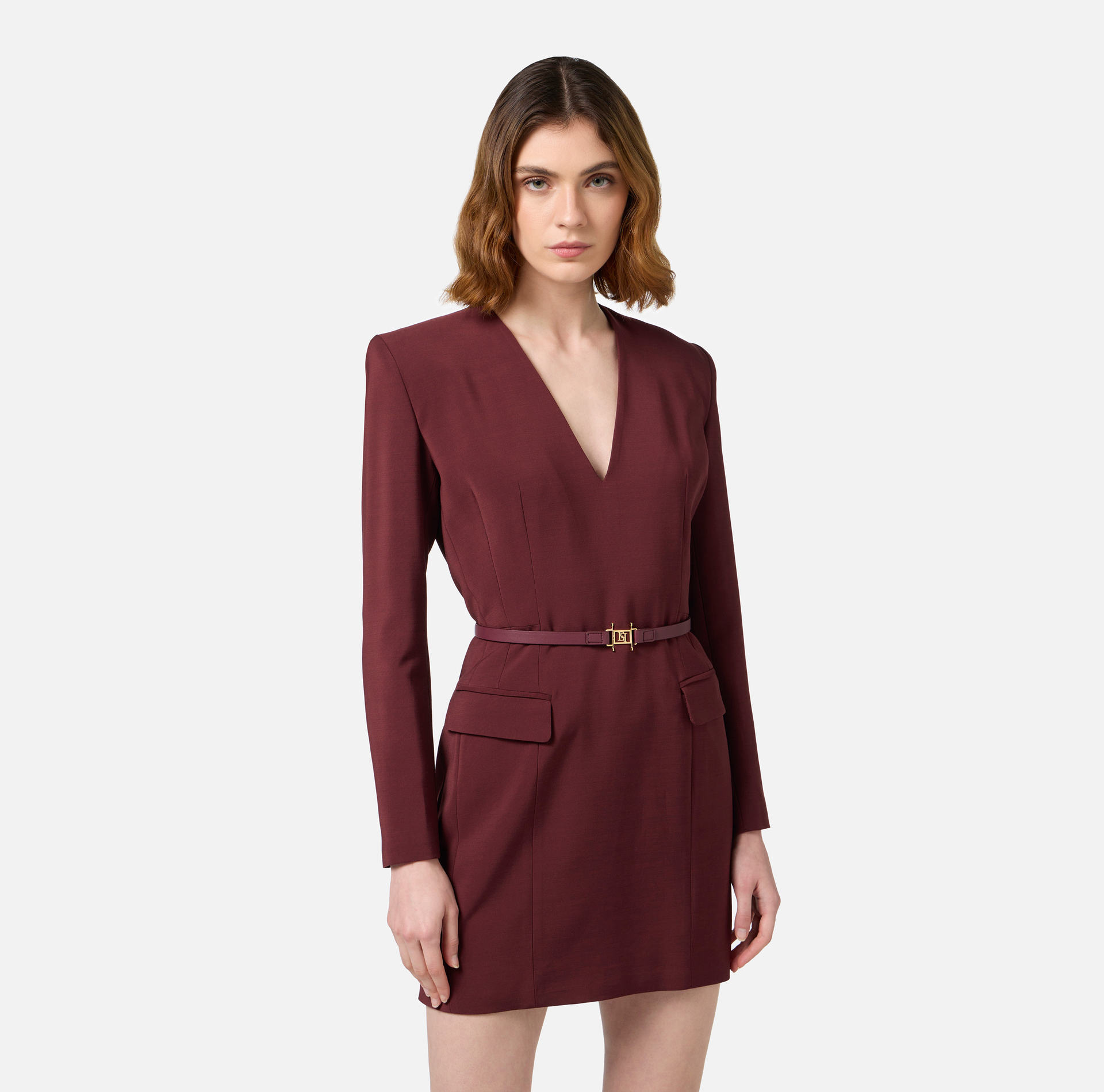 Mini-robe en laine froide stretch avec ceinture | Elisabetta Franchi® Outlet