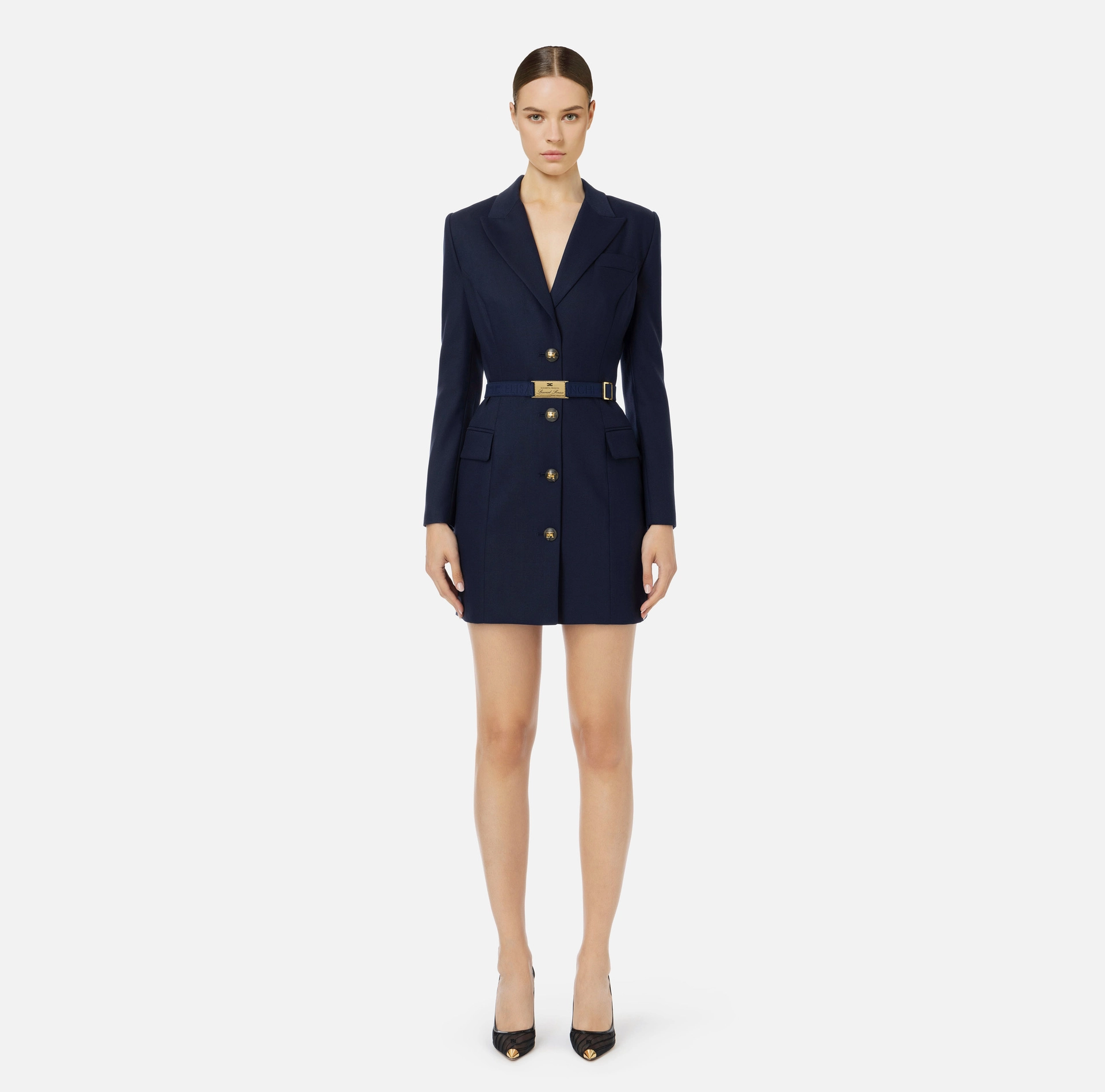 Coat dress in cool wool with belt | Elisabetta Franchi® Outlet