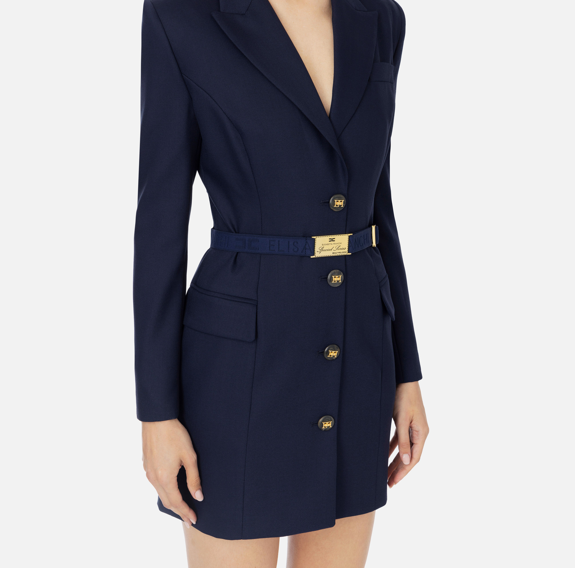 Coat dress in cool wool with belt | Elisabetta Franchi® Outlet