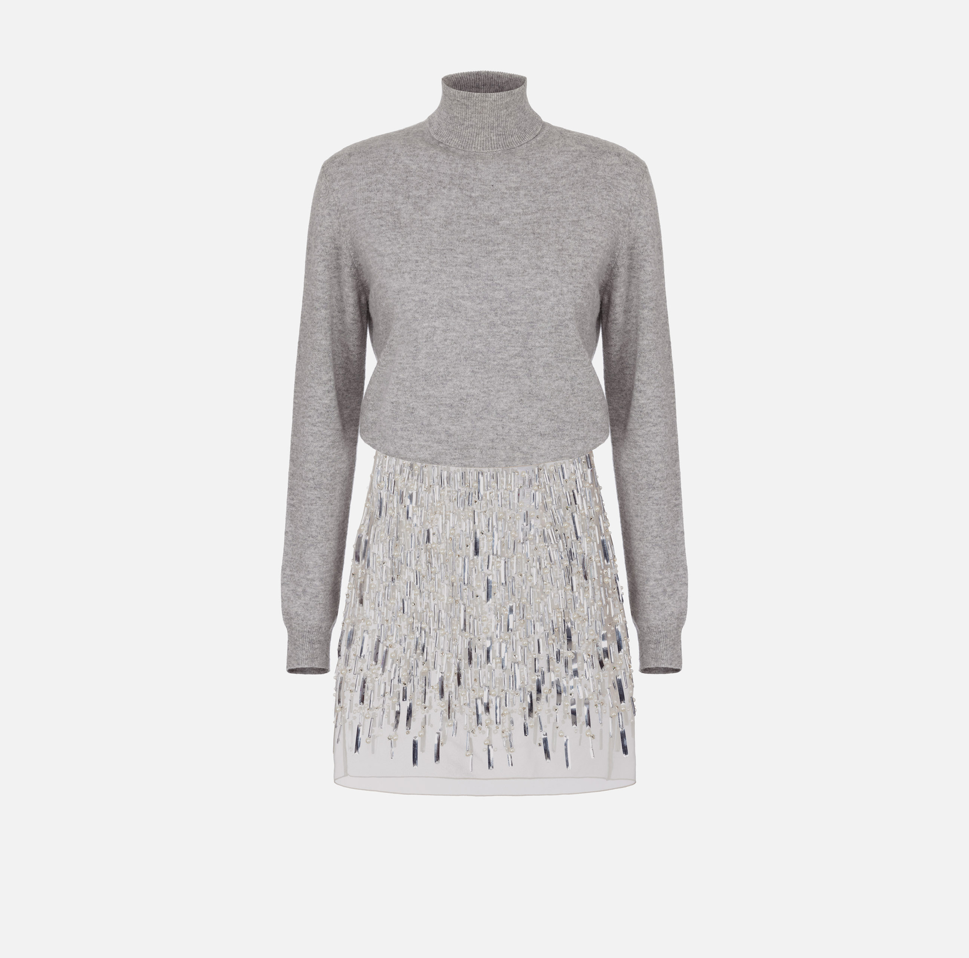 Abito dolcevita in lana con gonna ricamata | Elisabetta Franchi® Outlet