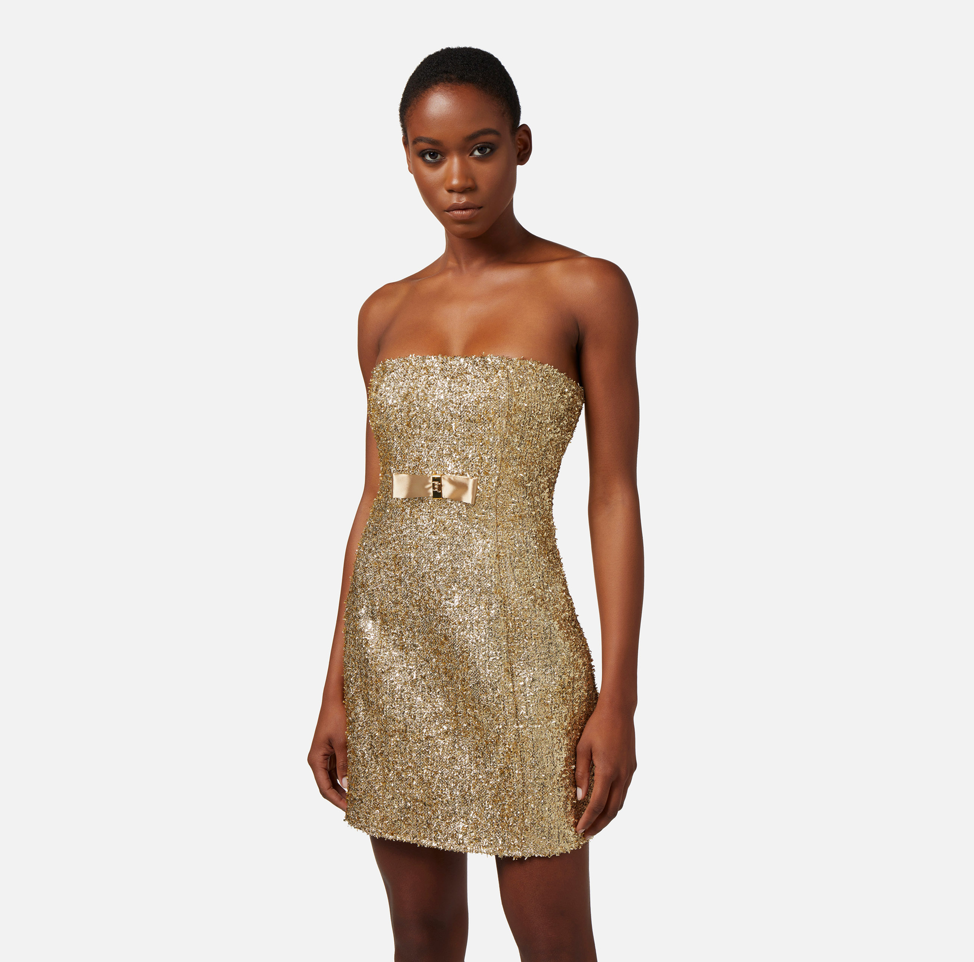 Miniabito in tweed lurex con fiocco - Elisabetta Franchi® Outlet