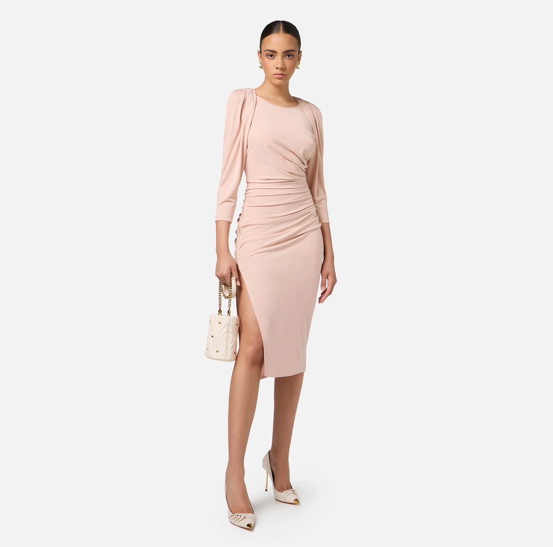 Jersey midi dress with side zip | Elisabetta Franchi® Outlet