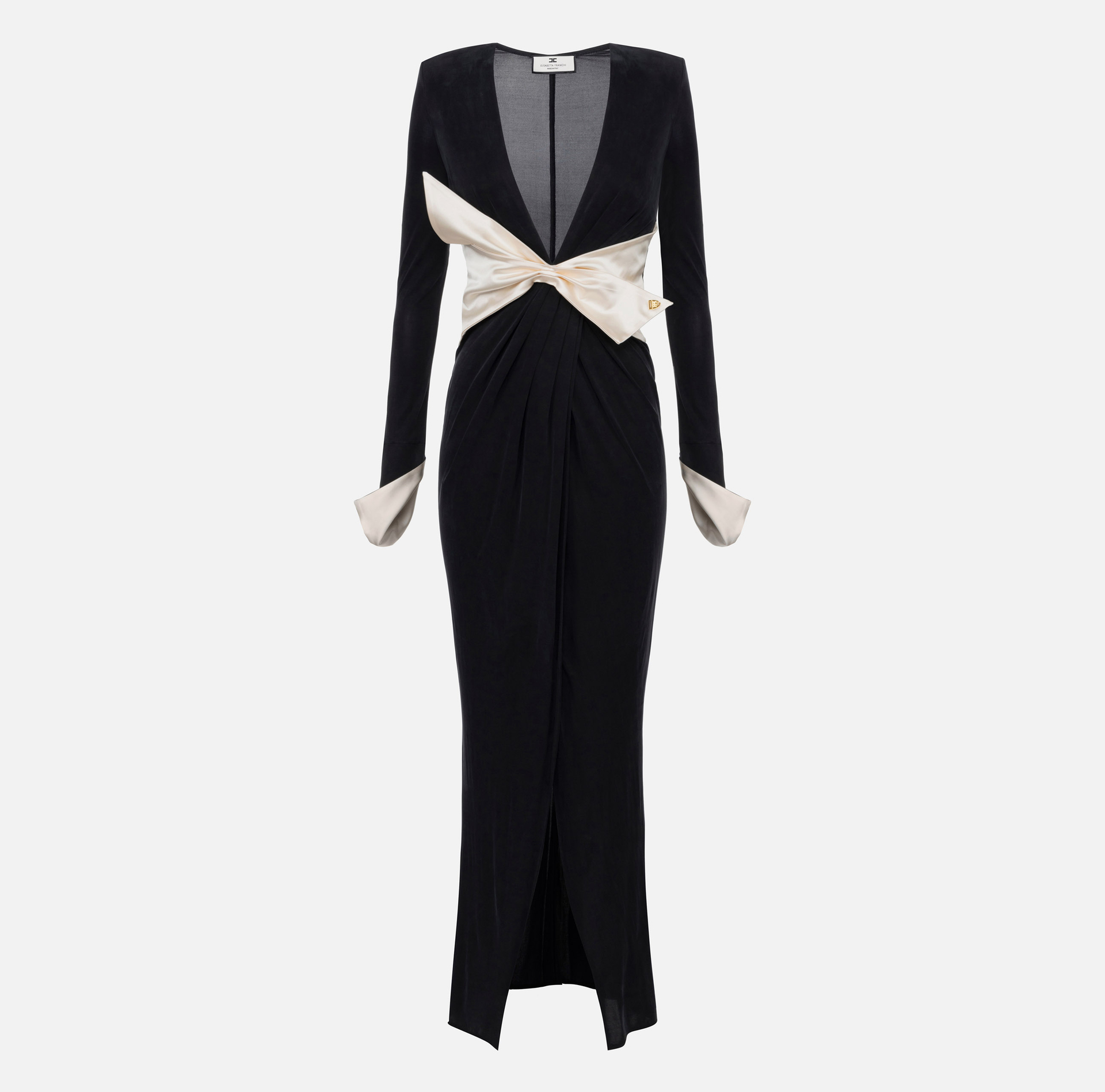 Red carpet dress in draped jersey with sash belt | Elisabetta Franchi® Outlet