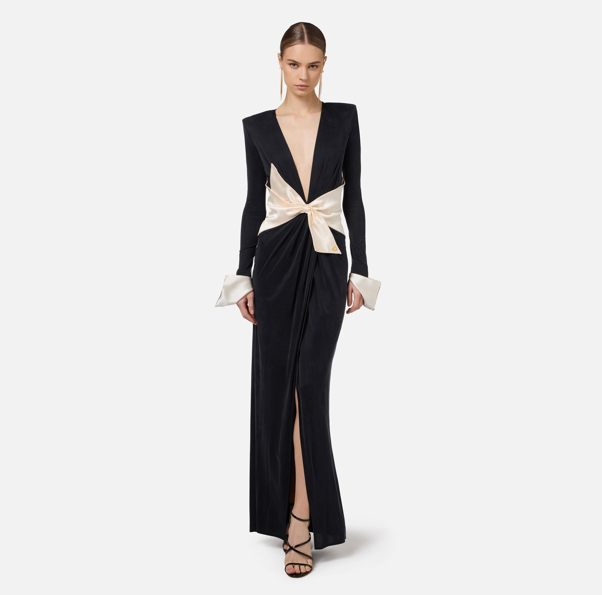 Red carpet dress in draped jersey with sash belt | Elisabetta Franchi® Outlet