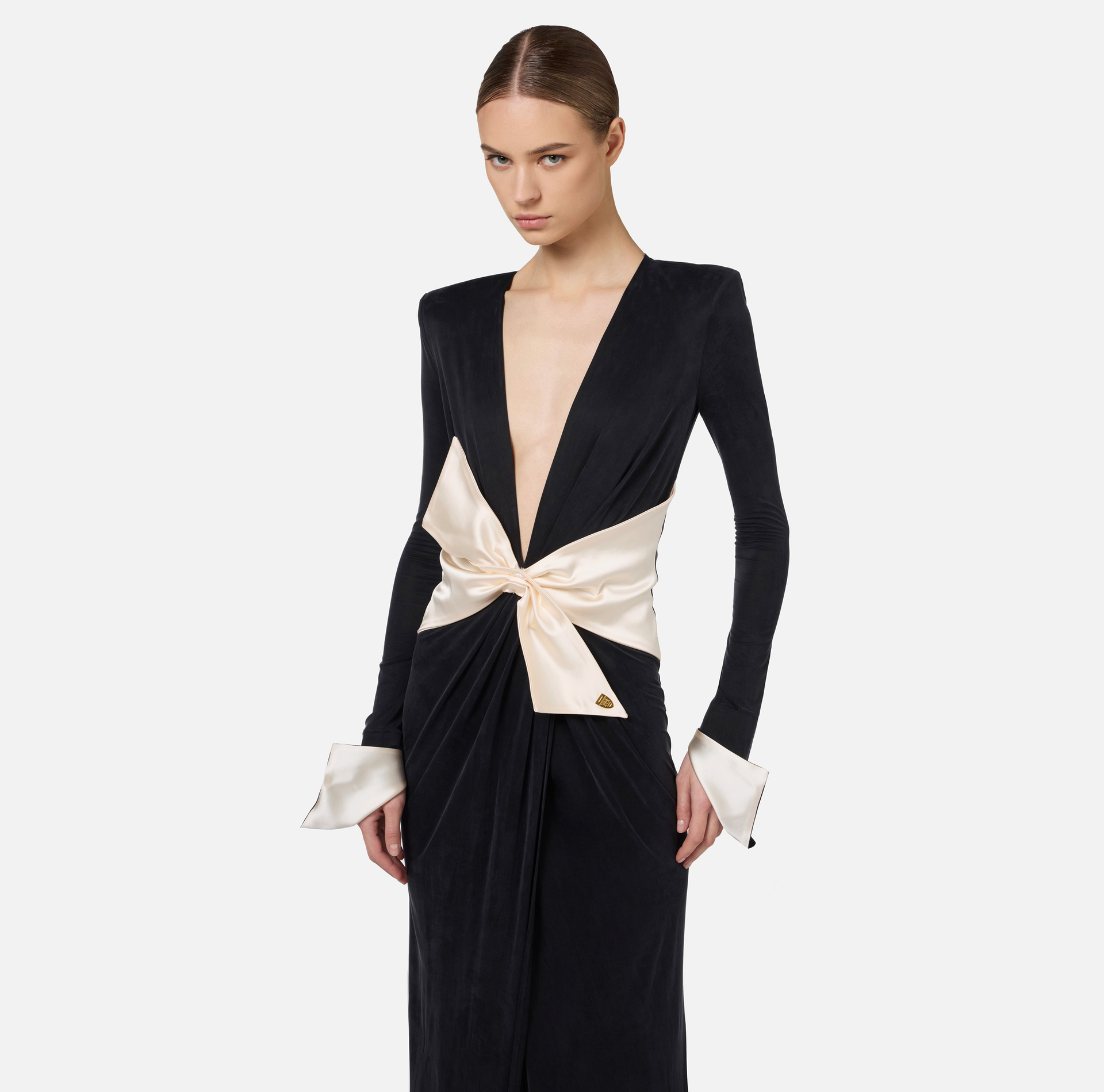 Red Carpet-Kleid aus Jersey mit Raffung und Schärpe | Elisabetta Franchi® Outlet