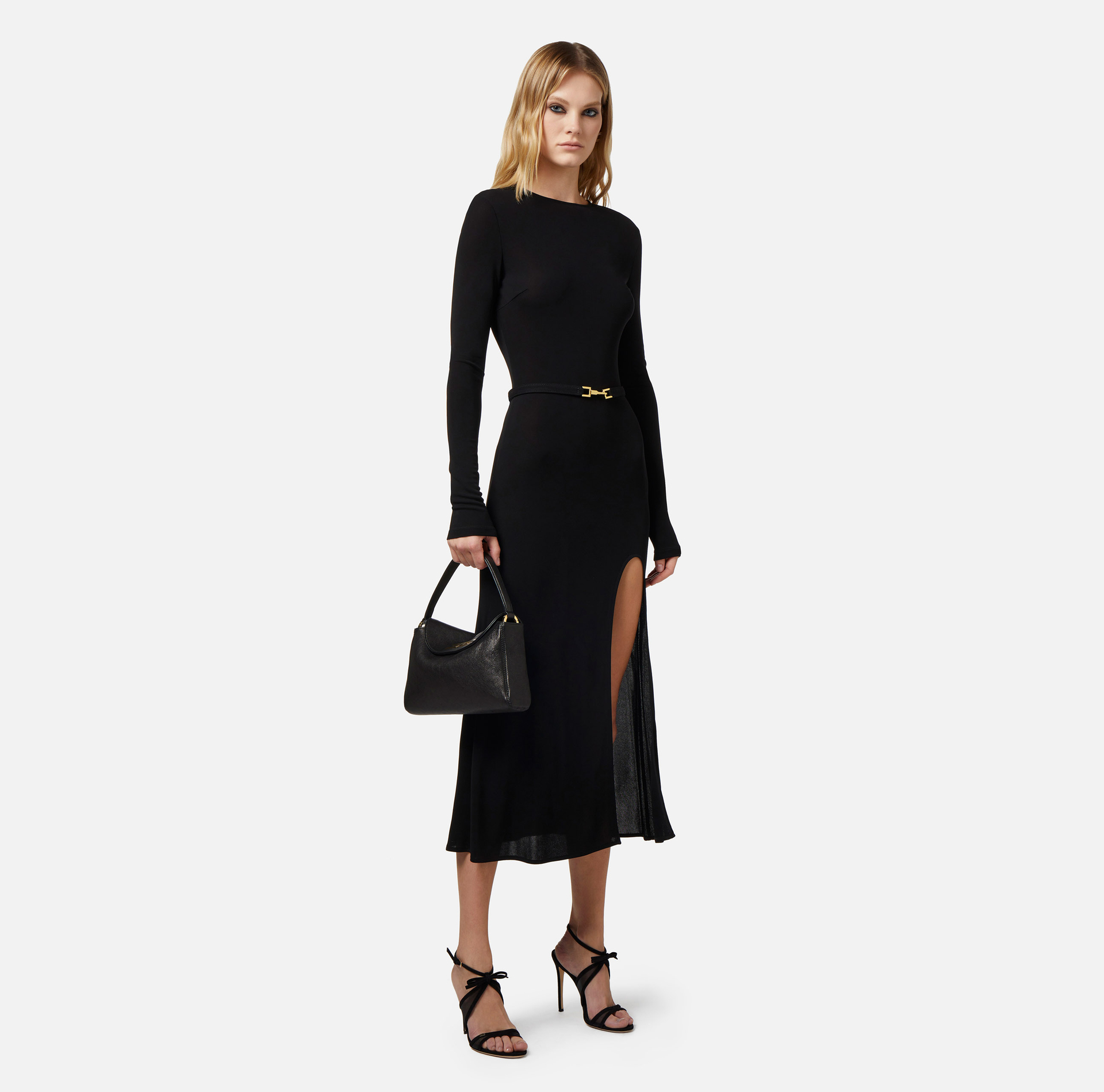 Abito midi in jersey con cintura - Elisabetta Franchi® Outlet