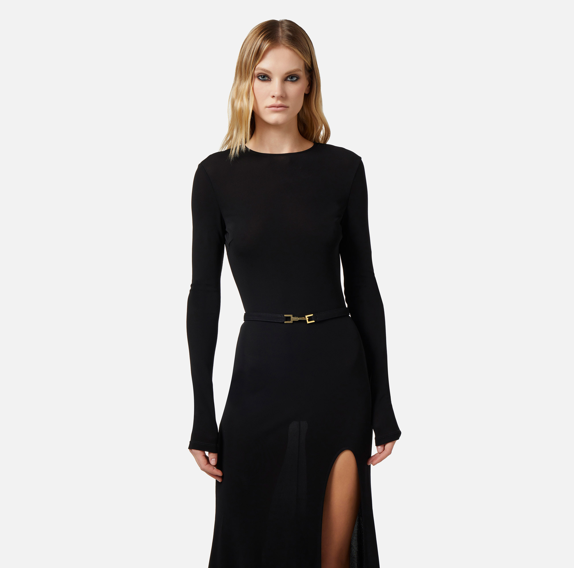Abito midi in jersey con cintura - Elisabetta Franchi® Outlet