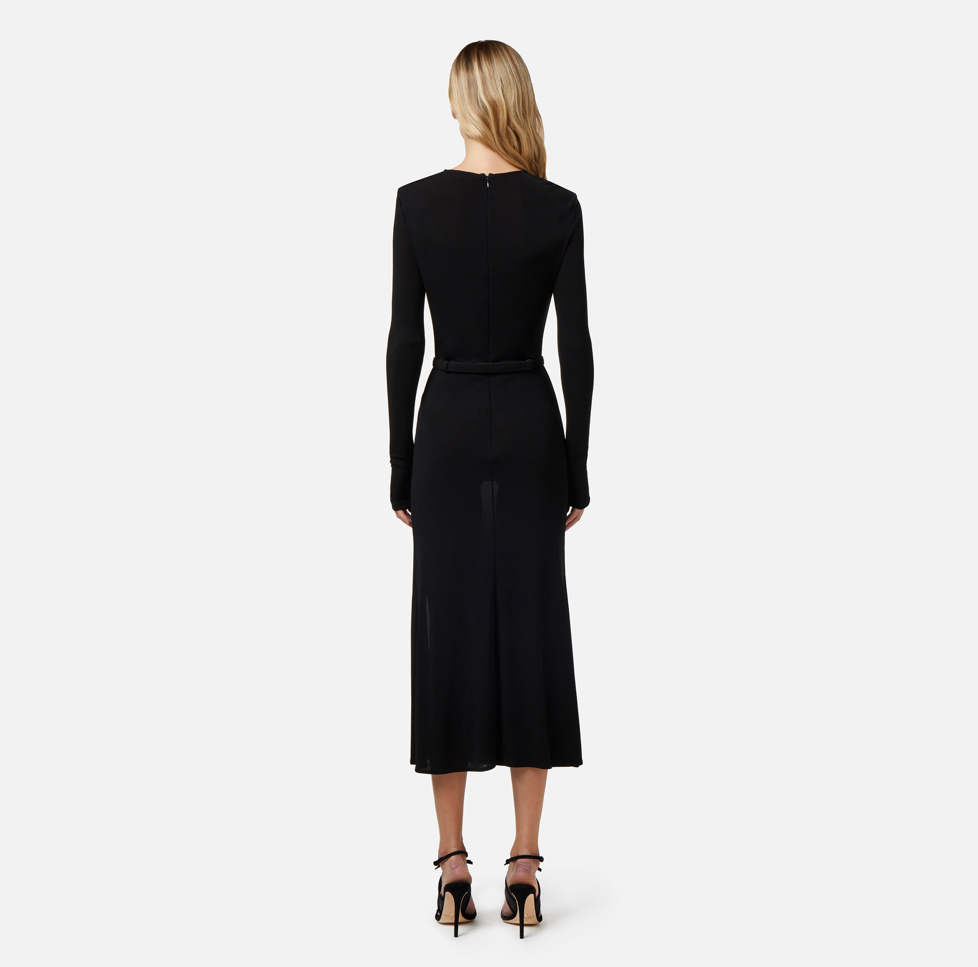 Abito midi in jersey con cintura - Elisabetta Franchi® Outlet