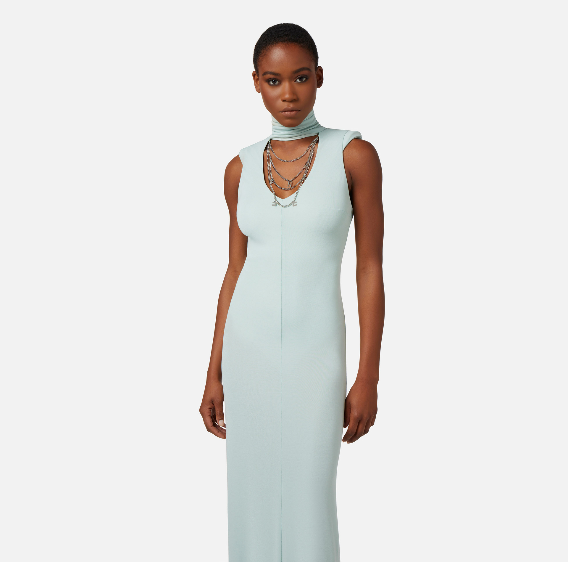 Jersey red carpet dress with cut-out and necklace - Elisabetta Franchi® Outlet