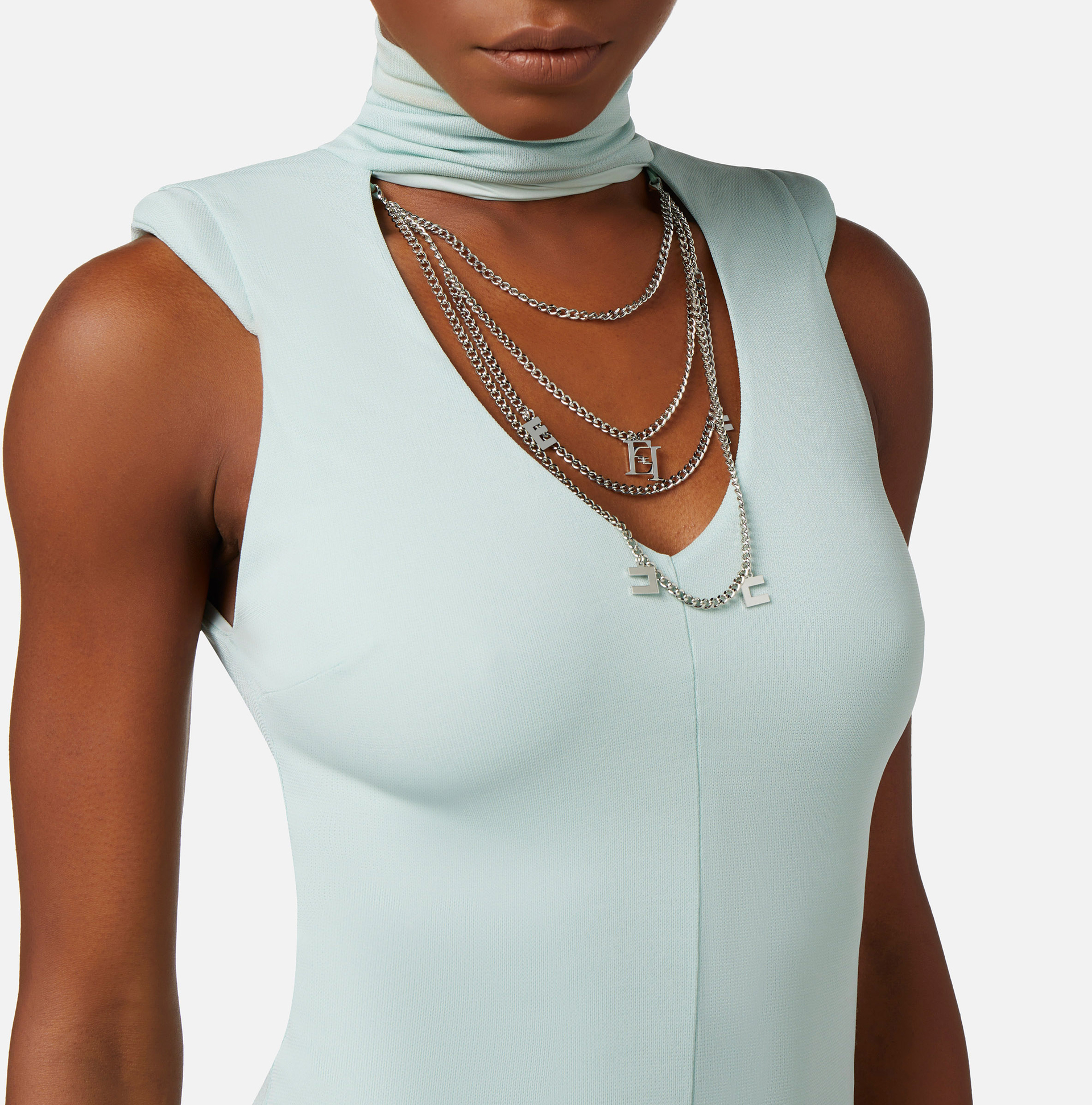 Jersey red carpet dress with cut-out and necklace - Elisabetta Franchi® Outlet