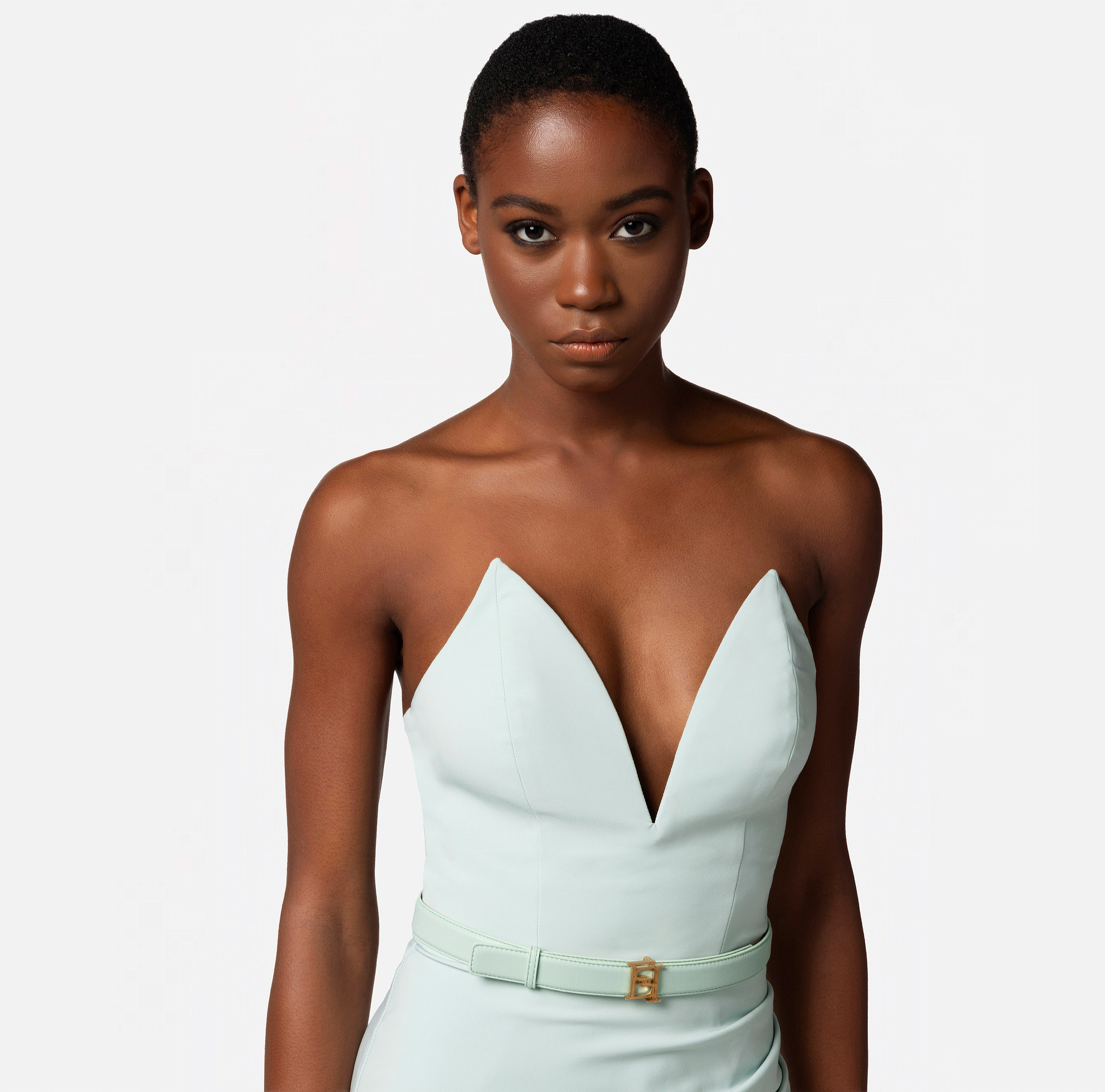 Technical fabric mini-dress with bustier-style bodice - Elisabetta Franchi® Outlet