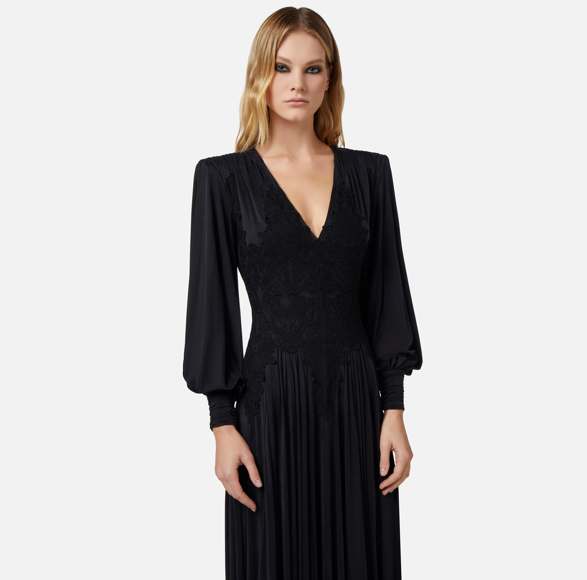 Jersey red carpet dress with lace inserts - Elisabetta Franchi® Outlet