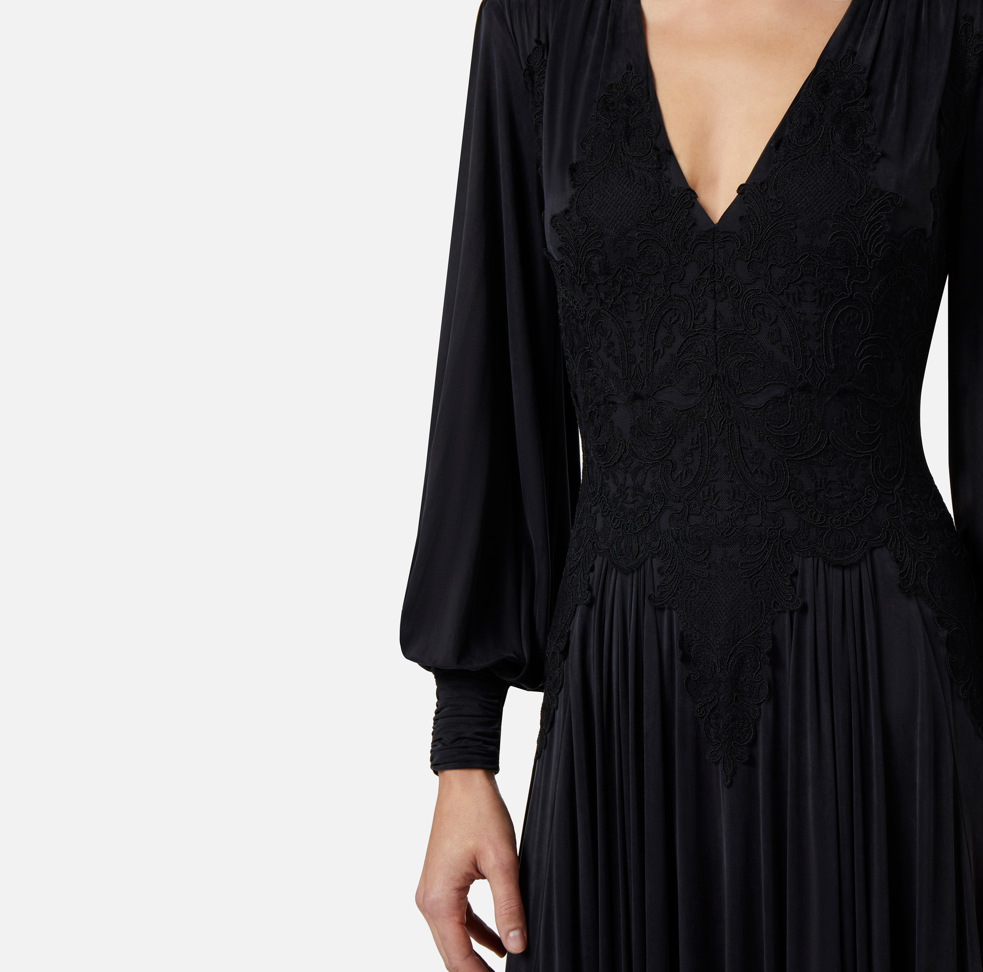 Jersey red carpet dress with lace inserts - Elisabetta Franchi® Outlet