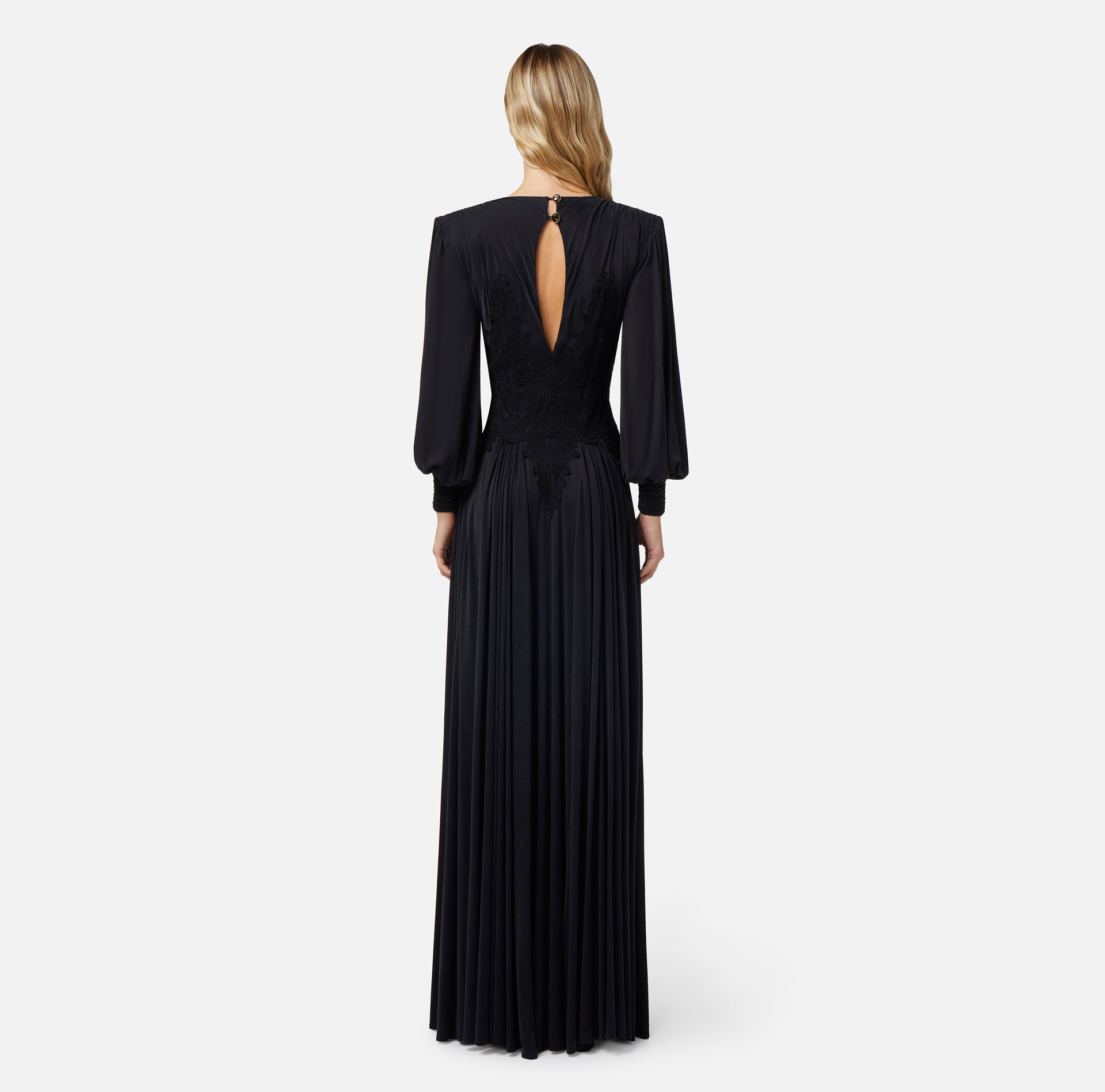 Jersey red carpet dress with lace inserts - Elisabetta Franchi® Outlet