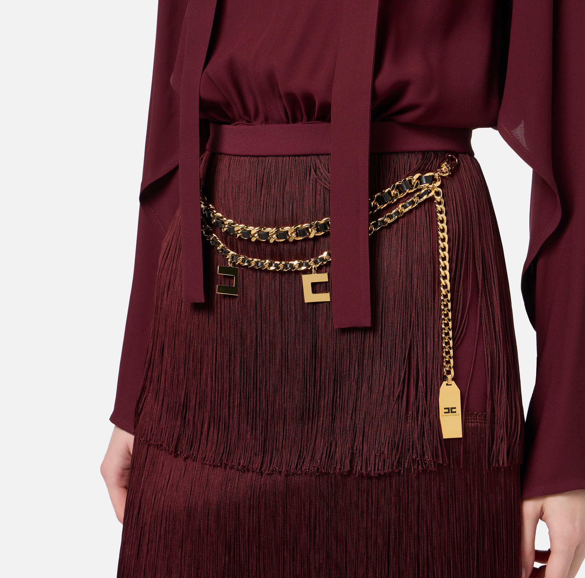 Mini-dress with shirt with scarf and fringed skirt | Elisabetta Franchi® Outlet