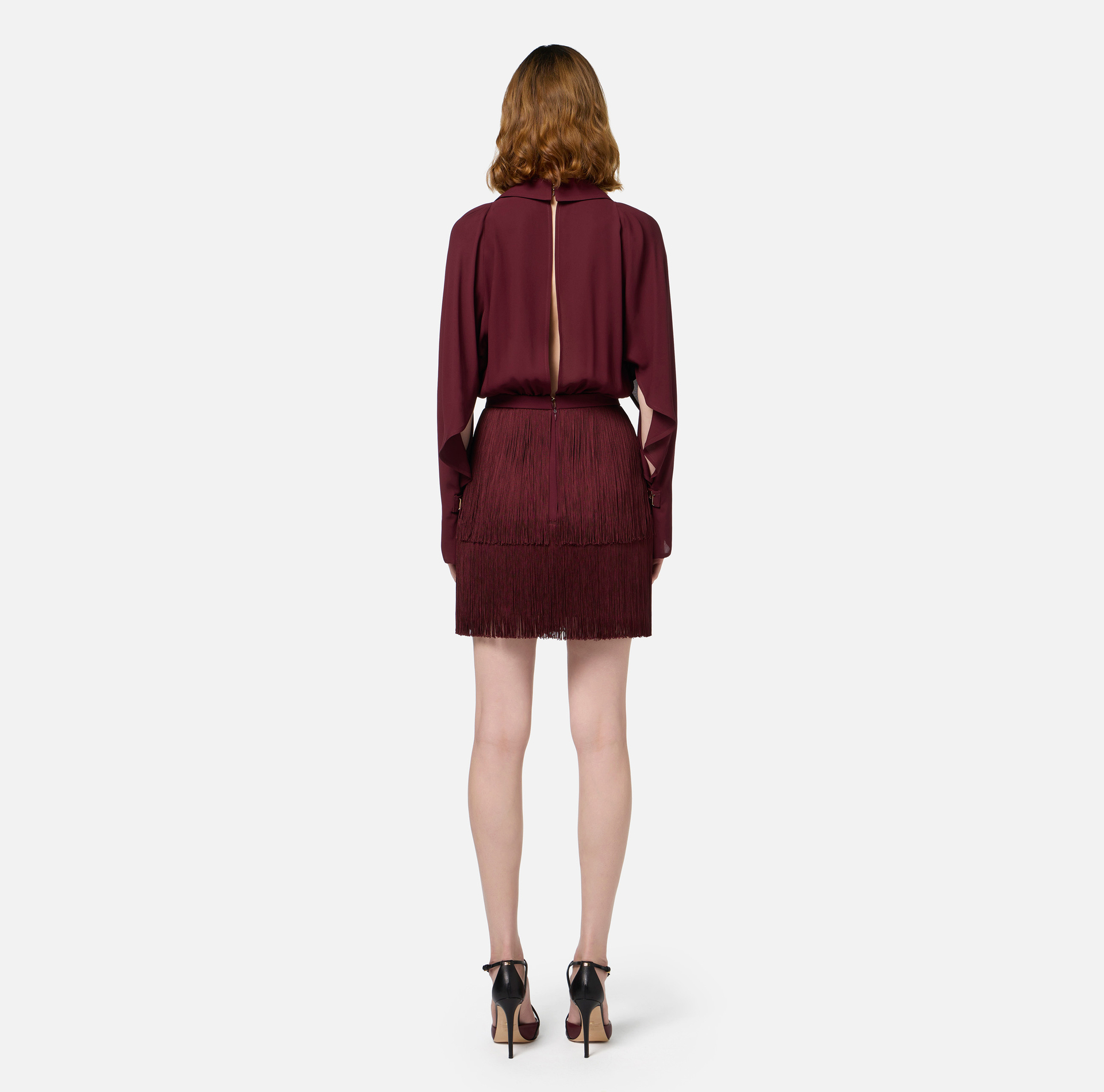 Mini-dress with shirt with scarf and fringed skirt | Elisabetta Franchi® Outlet