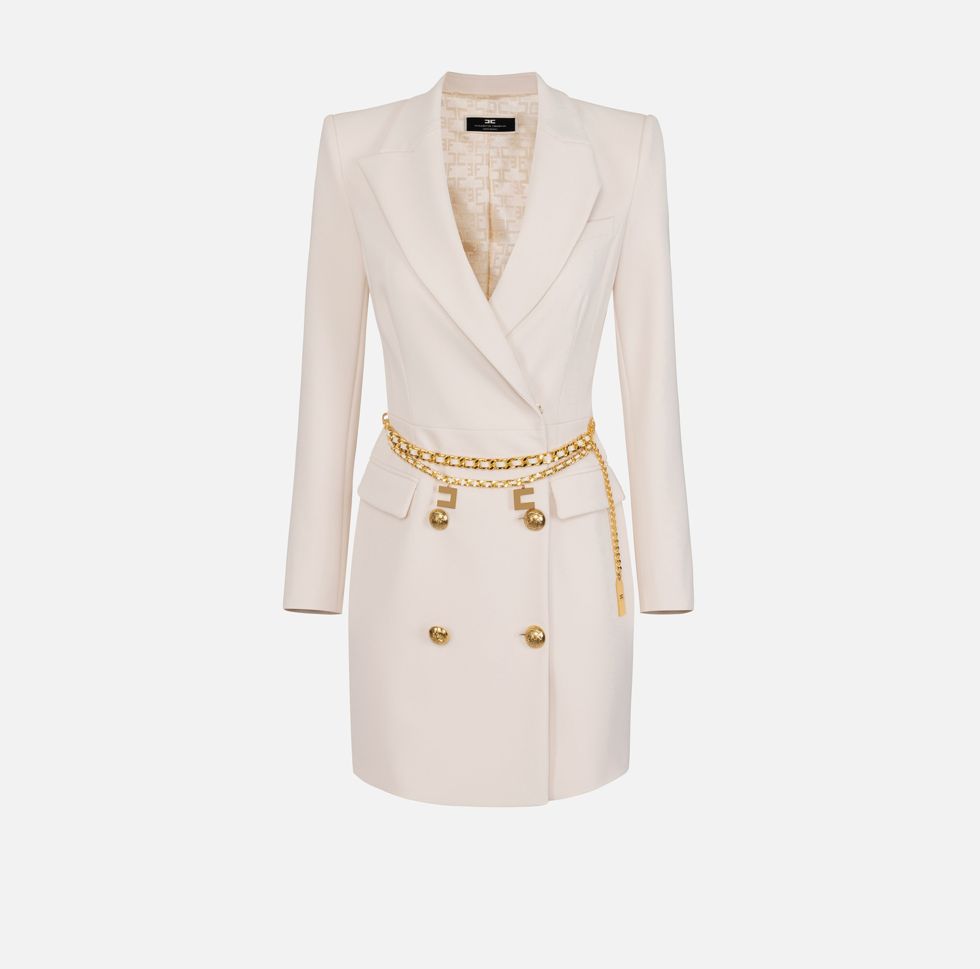 Stretch coat dress in crêpe fabric with belt | Elisabetta Franchi® Outlet