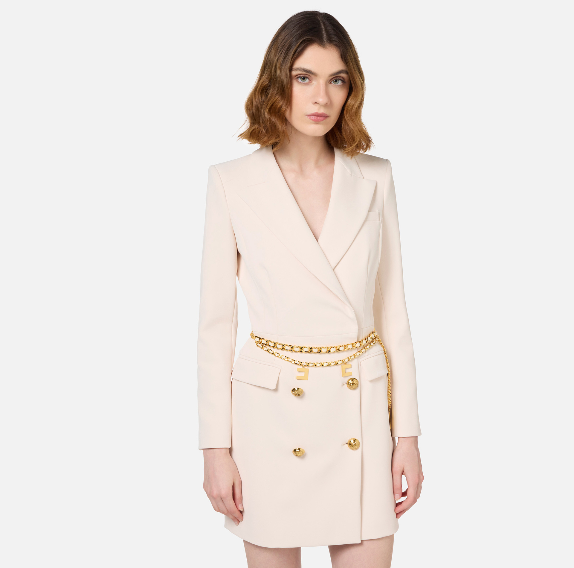 Stretch coat dress in crêpe fabric with belt | Elisabetta Franchi® Outlet