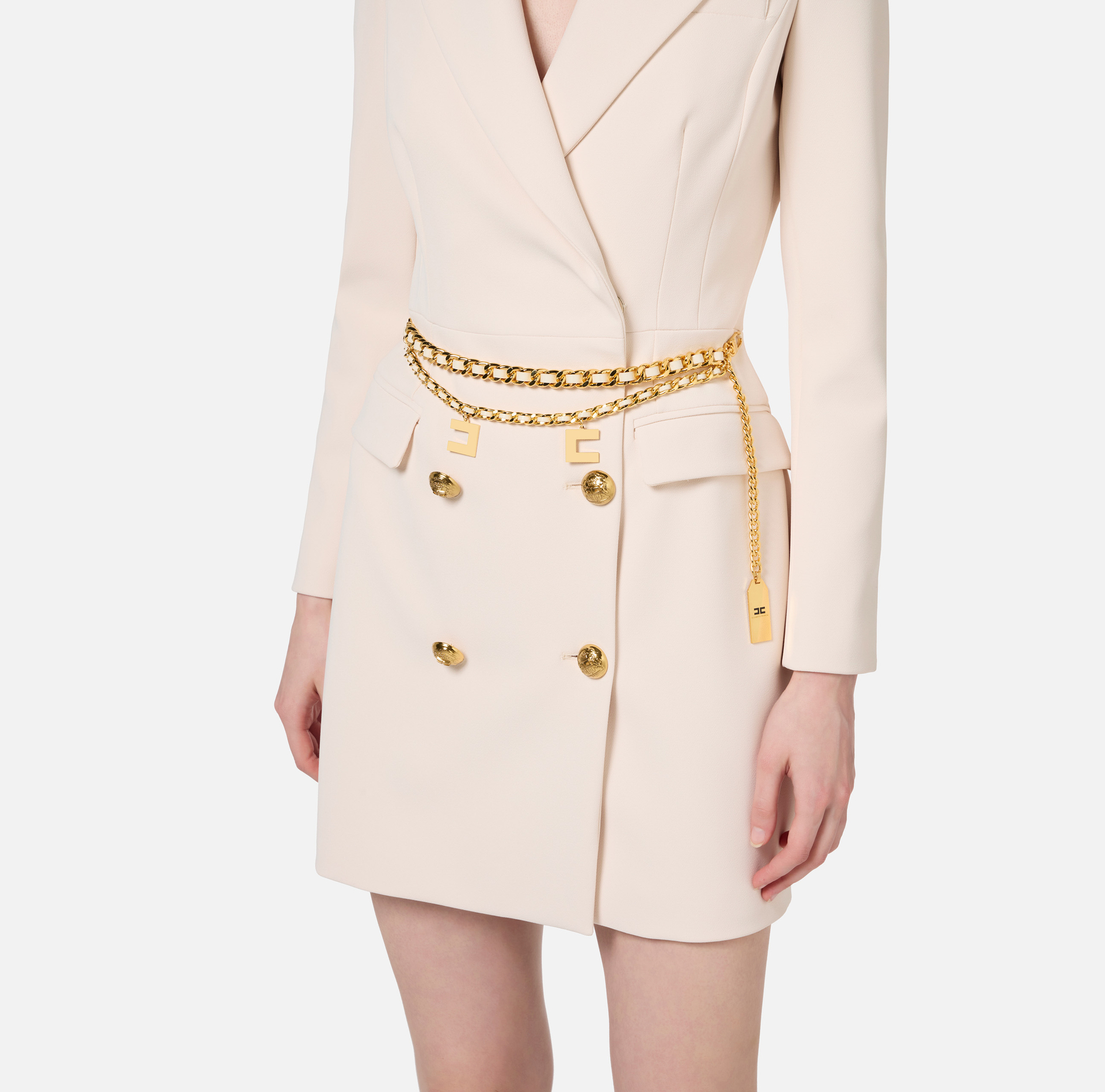 Stretch coat dress in crêpe fabric with belt | Elisabetta Franchi® Outlet