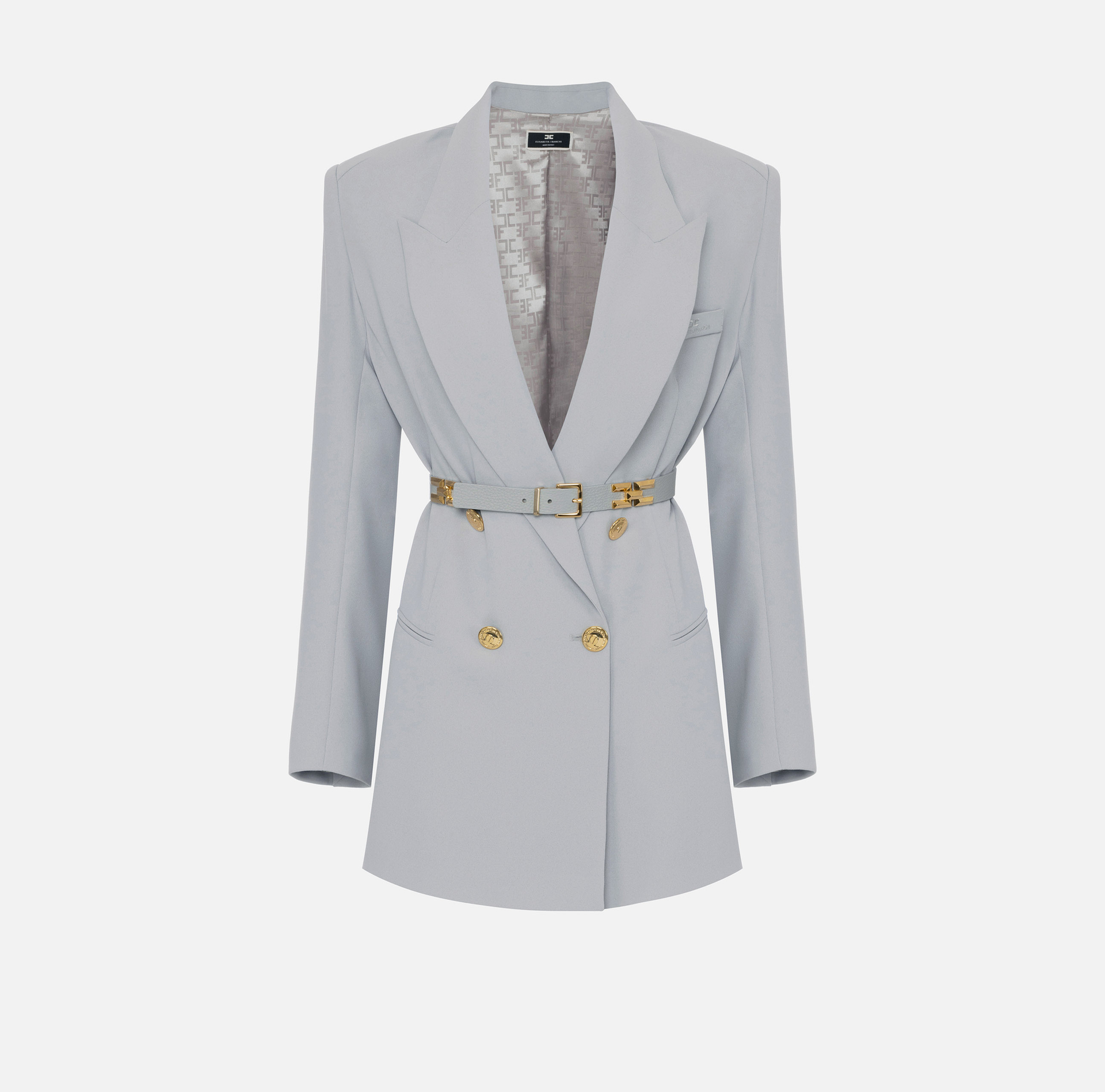 Coat dress in crêpe fabric with belt | Elisabetta Franchi® Outlet
