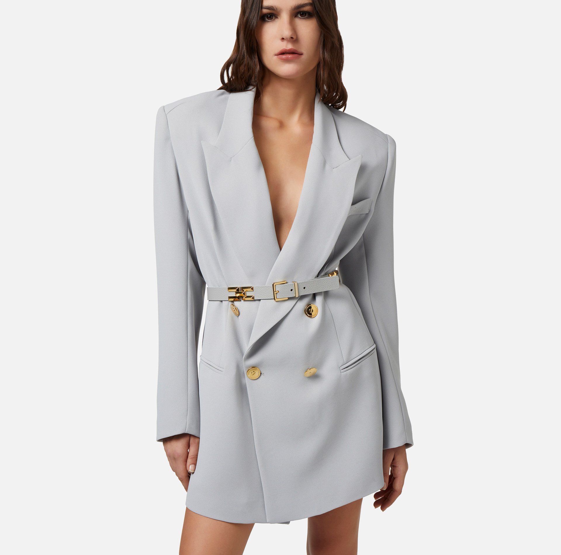 Coat dress in crêpe fabric with belt | Elisabetta Franchi® Outlet