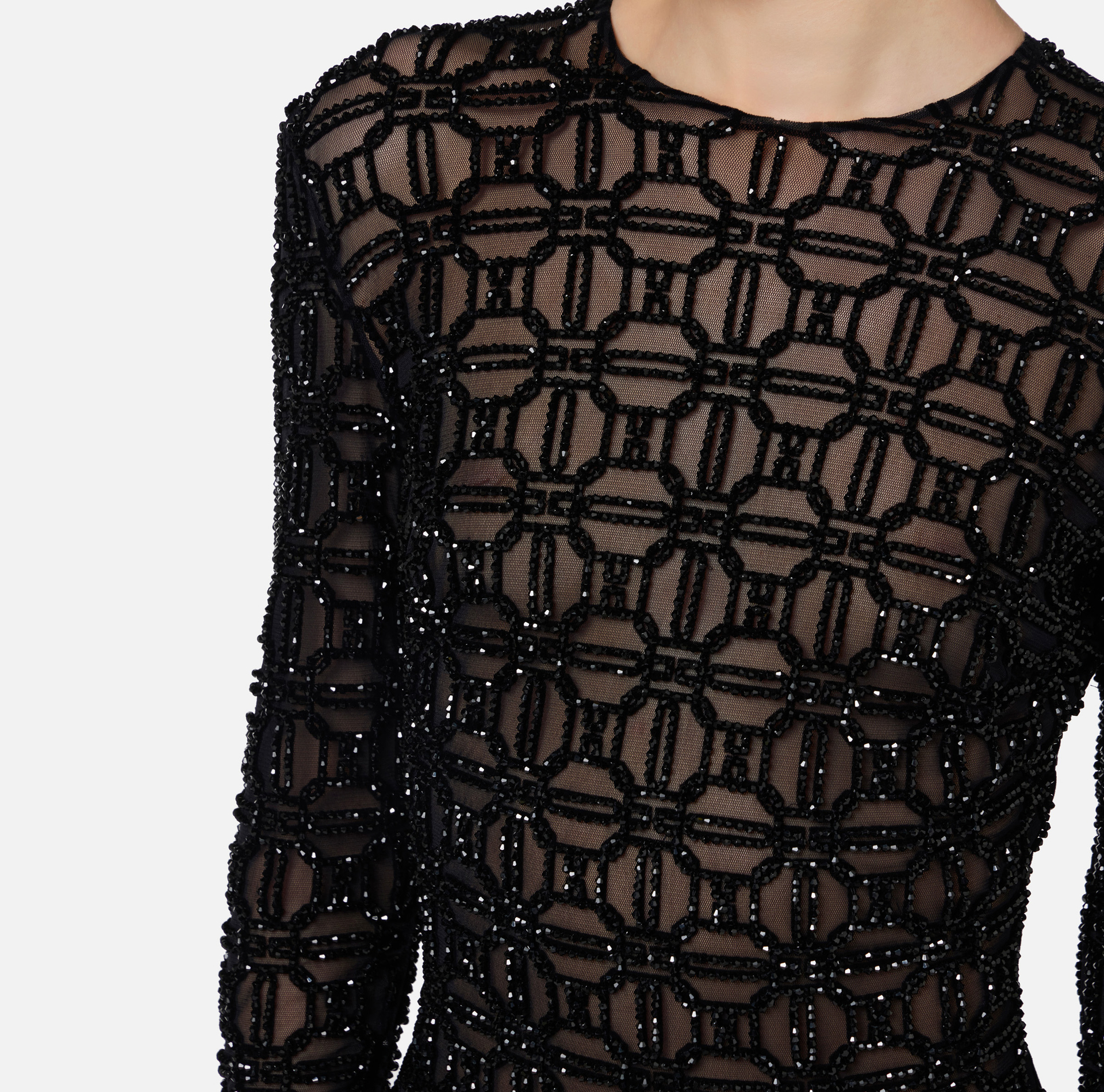 Red carpet dress in embroidered flock tulle fabric | Elisabetta Franchi® Outlet