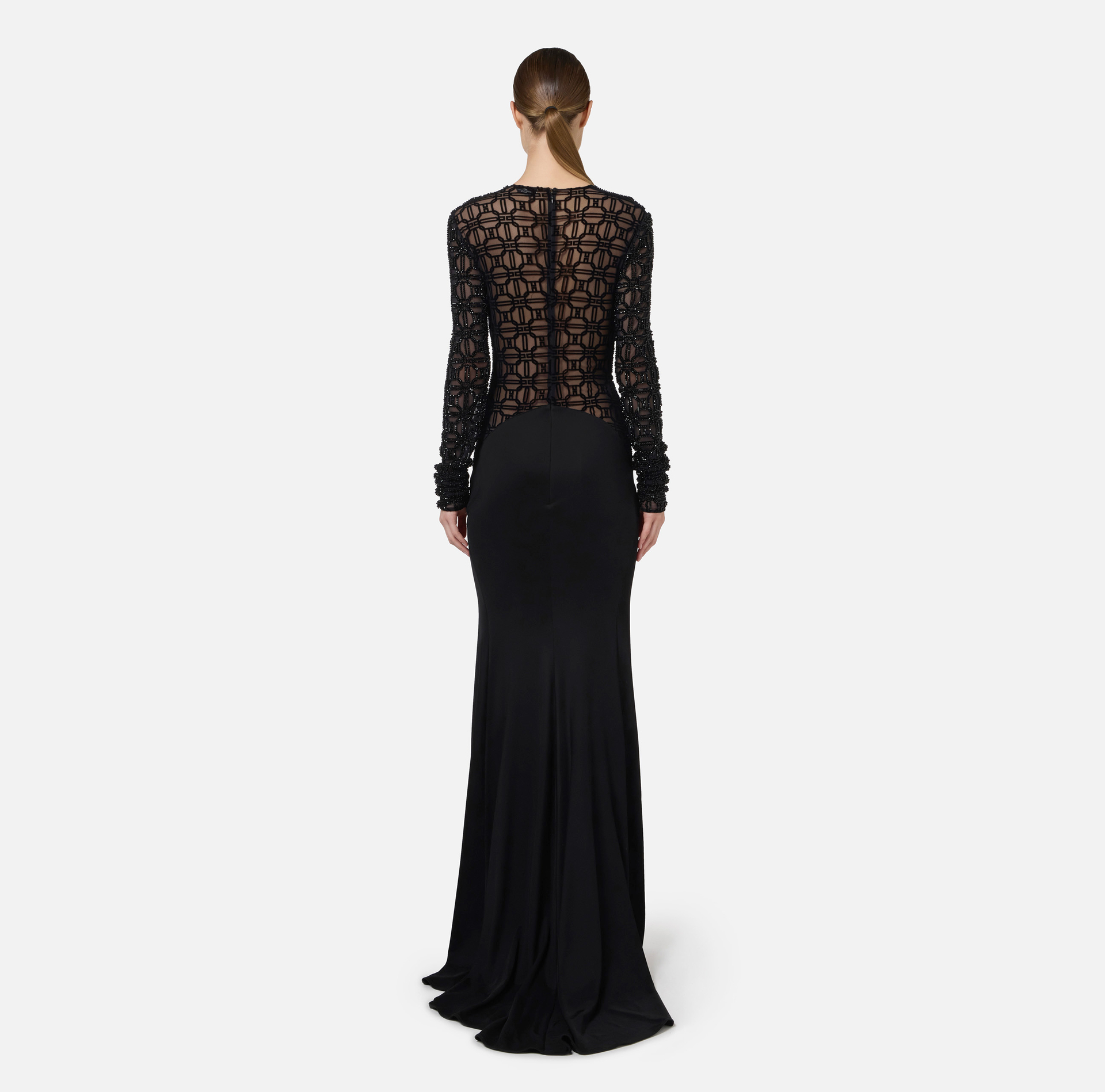 Red carpet dress in embroidered flock tulle fabric | Elisabetta Franchi® Outlet