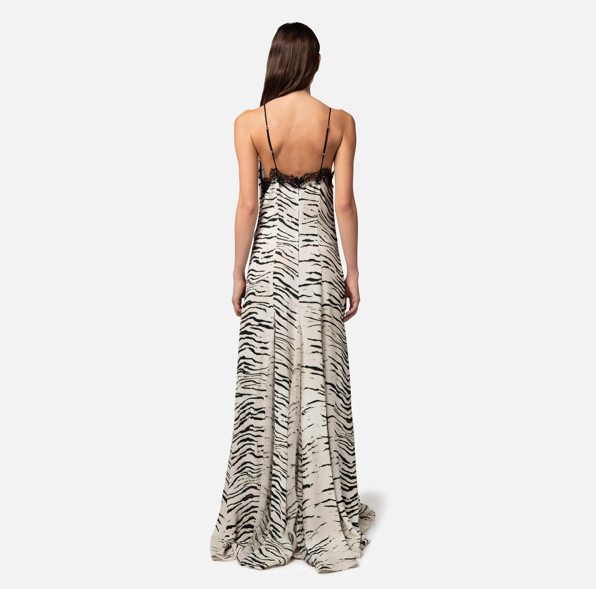 Long dress in viscose georgette fabric with animal print - Elisabetta Franchi® Outlet