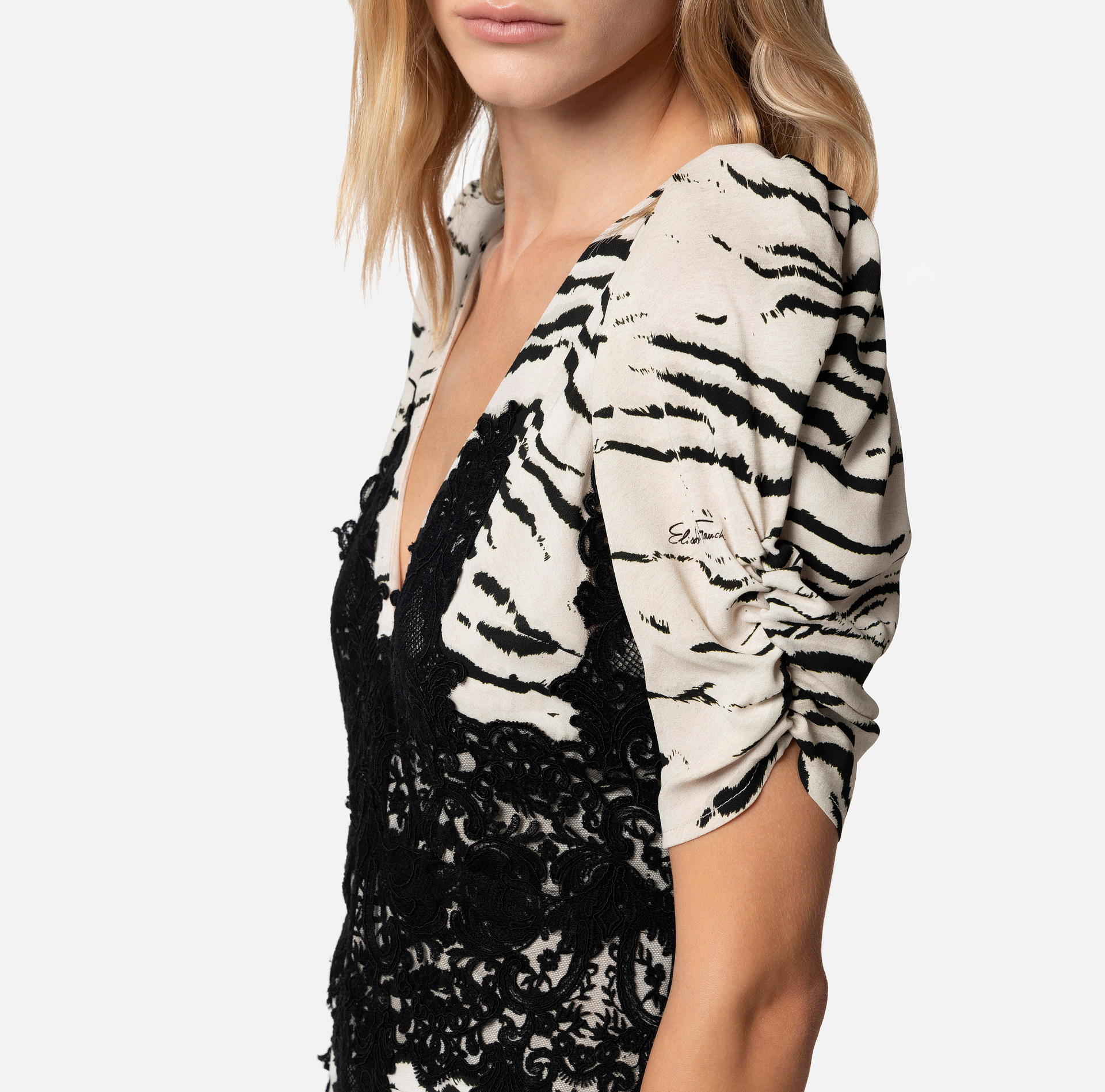 Mini-dress in viscose georgette fabric with animal print - Elisabetta Franchi® Outlet