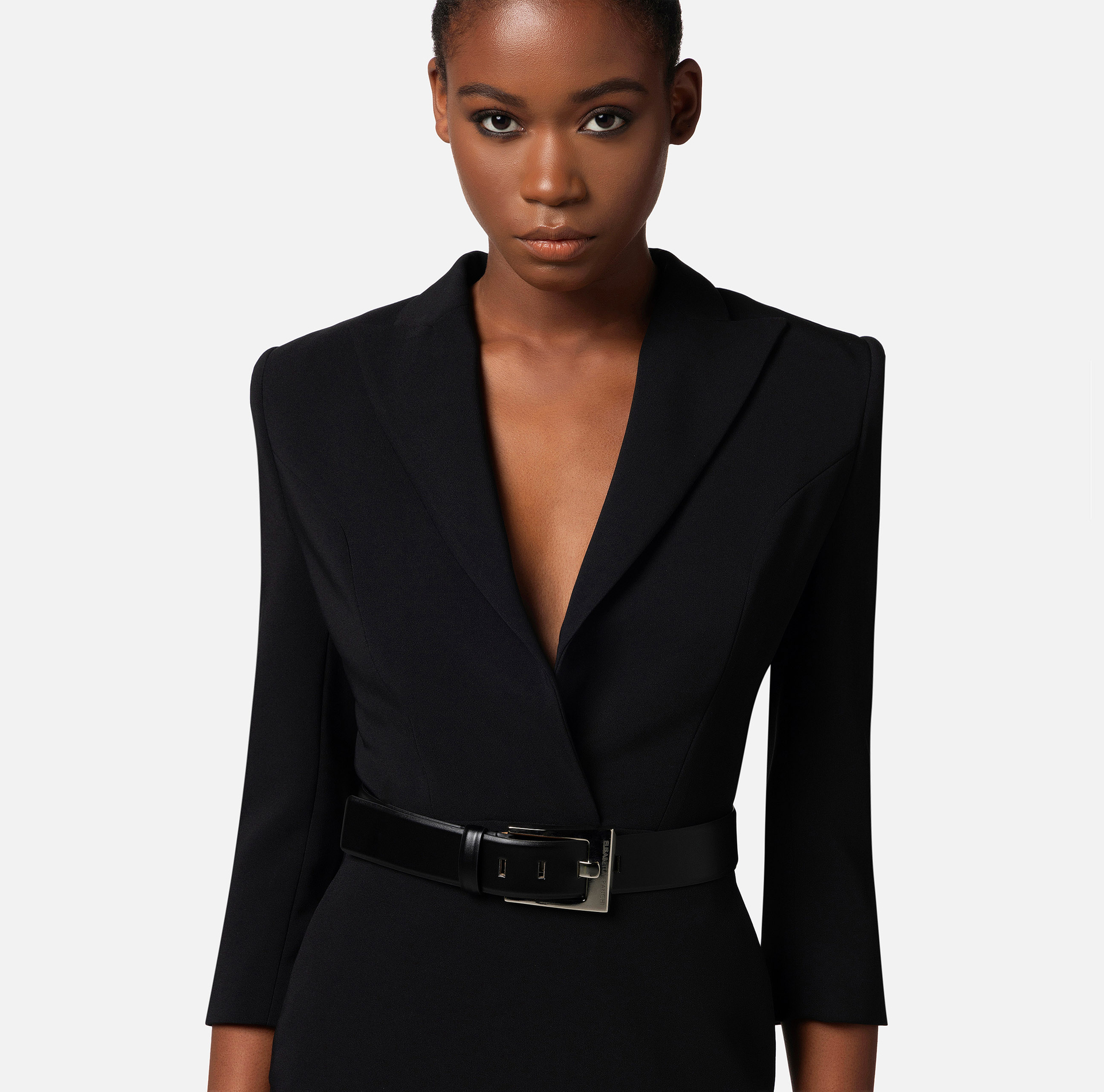Coat dress in crêpe fabric with back cut-out - Elisabetta Franchi® Outlet