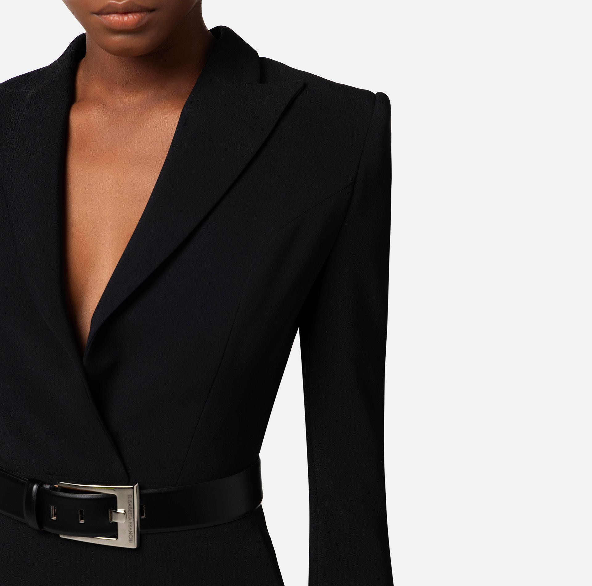 Coat dress in crêpe fabric with back cut-out - Elisabetta Franchi® Outlet