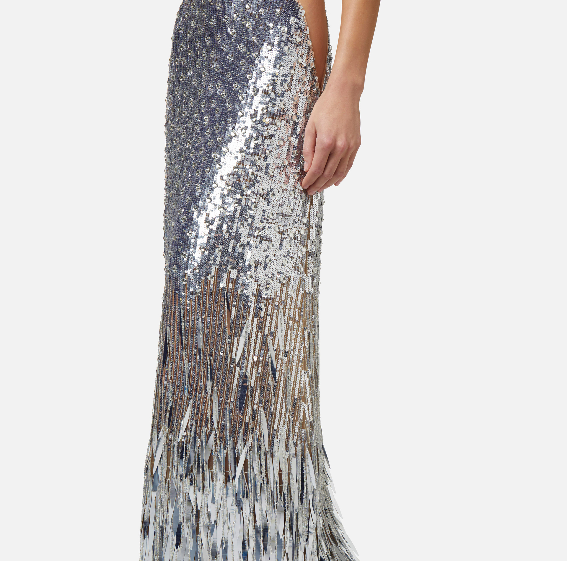 Red carpet dress with fringes and sequins - Elisabetta Franchi® Outlet