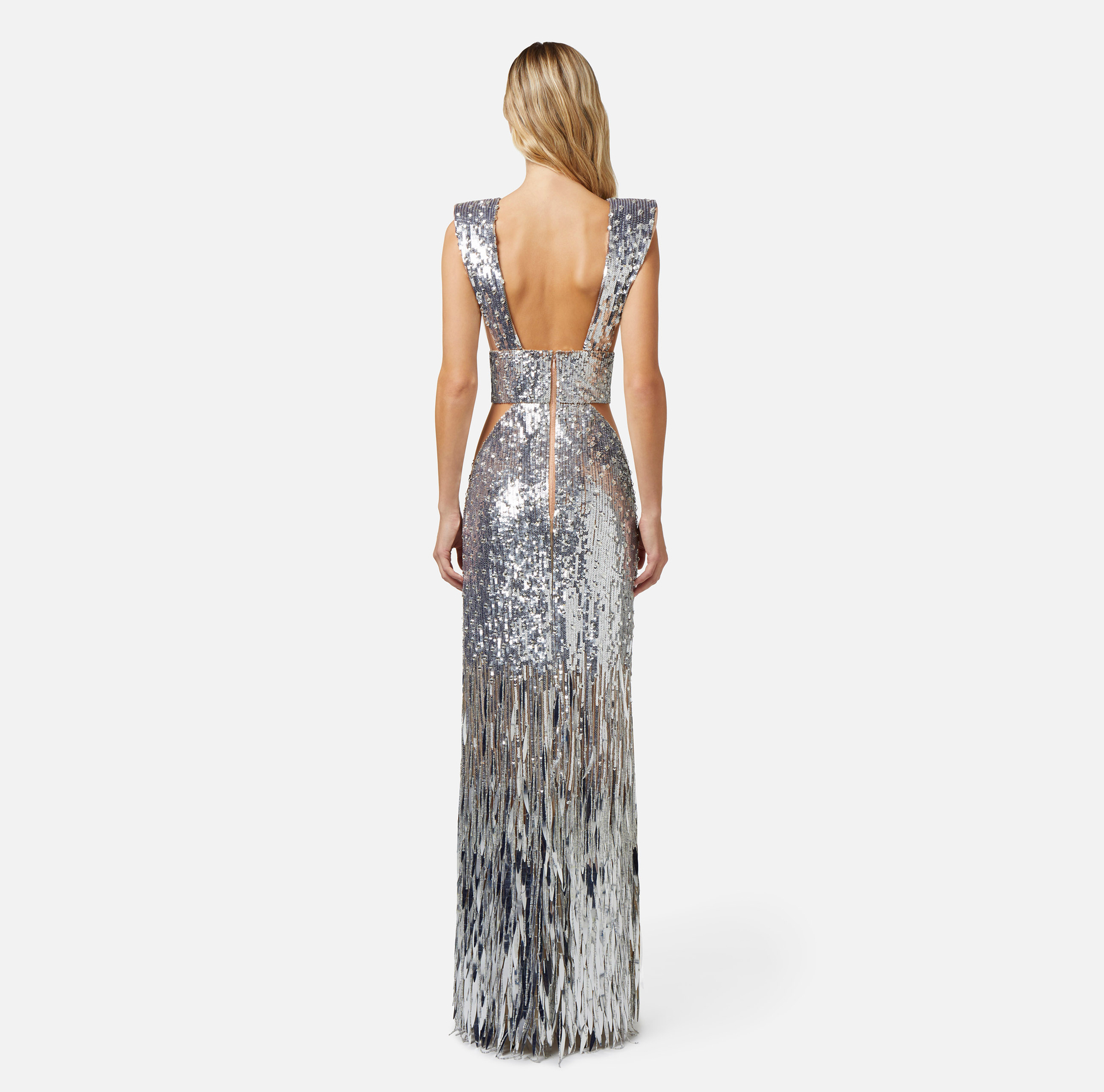 Red carpet dress with fringes and sequins - Elisabetta Franchi® Outlet
