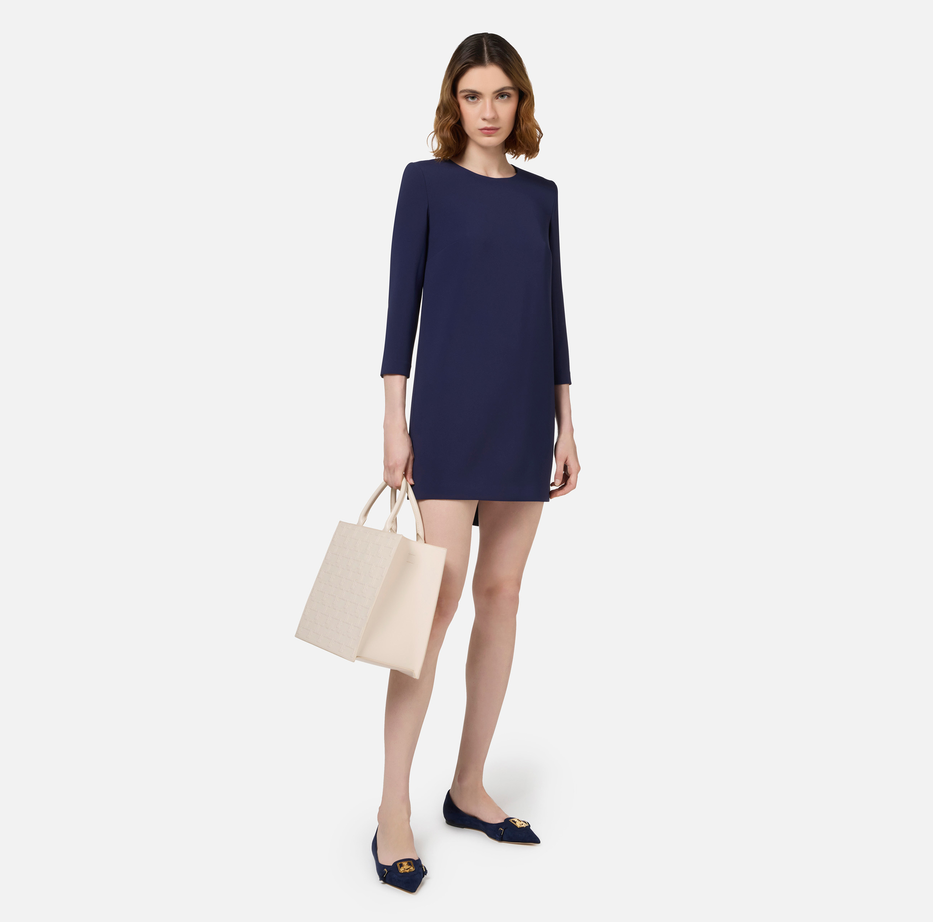 Mini-robe sac en crêpe avec insert en voile | Elisabetta Franchi® Outlet