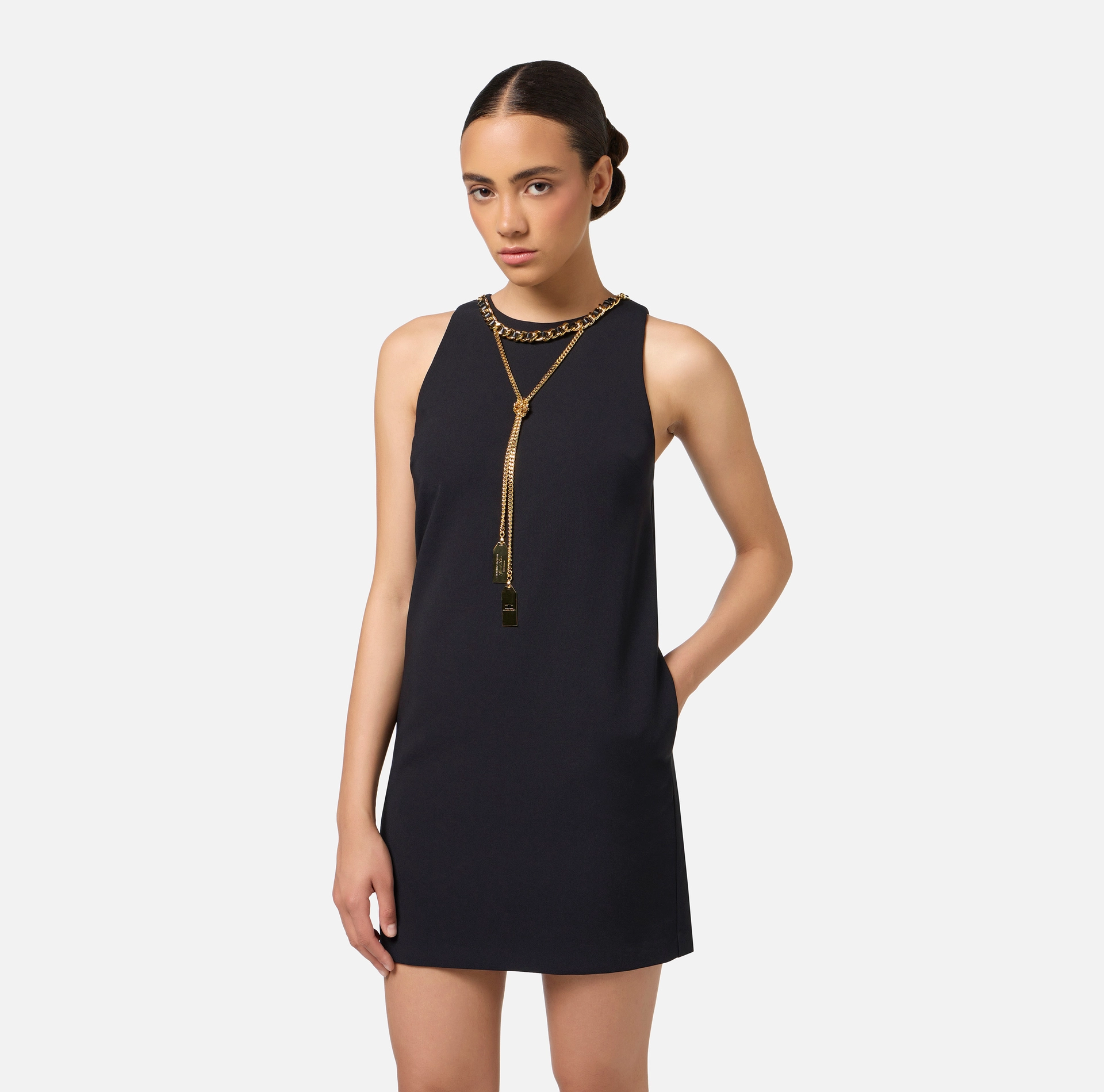 Crêpe boxy mini-dress with necklace | Elisabetta Franchi® Outlet