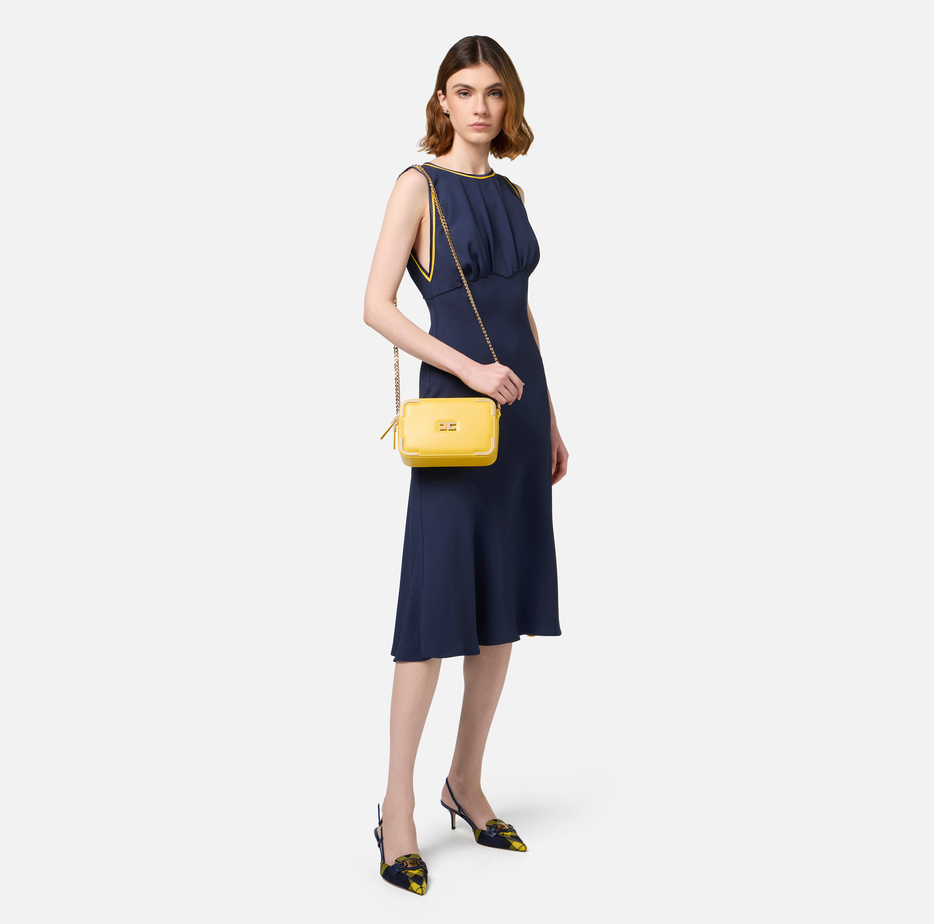 Midi dress in satin fabric with bands | Elisabetta Franchi® Outlet
