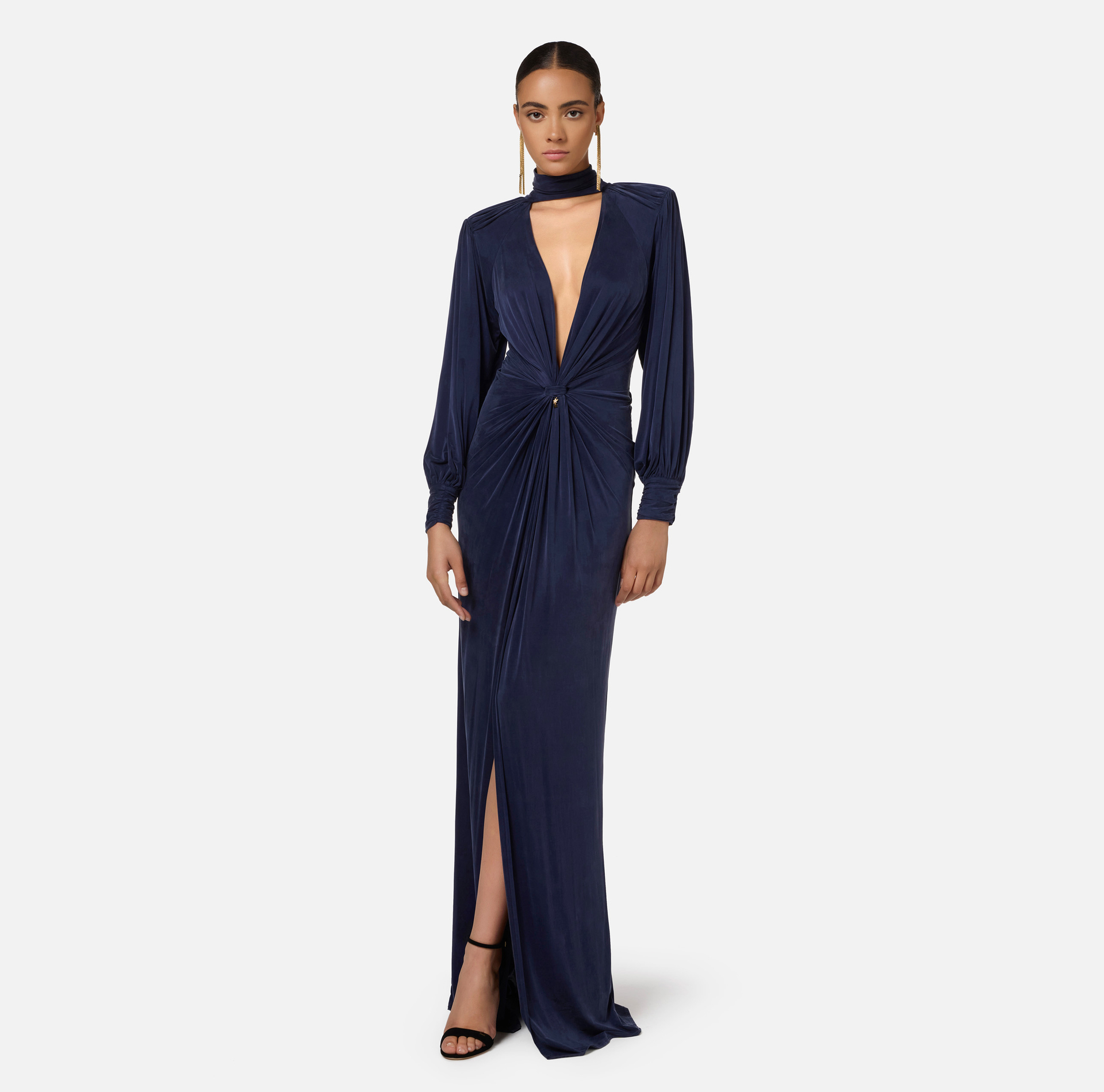 Red Carpet dress in cupro jersey with knot | Elisabetta Franchi® Outlet