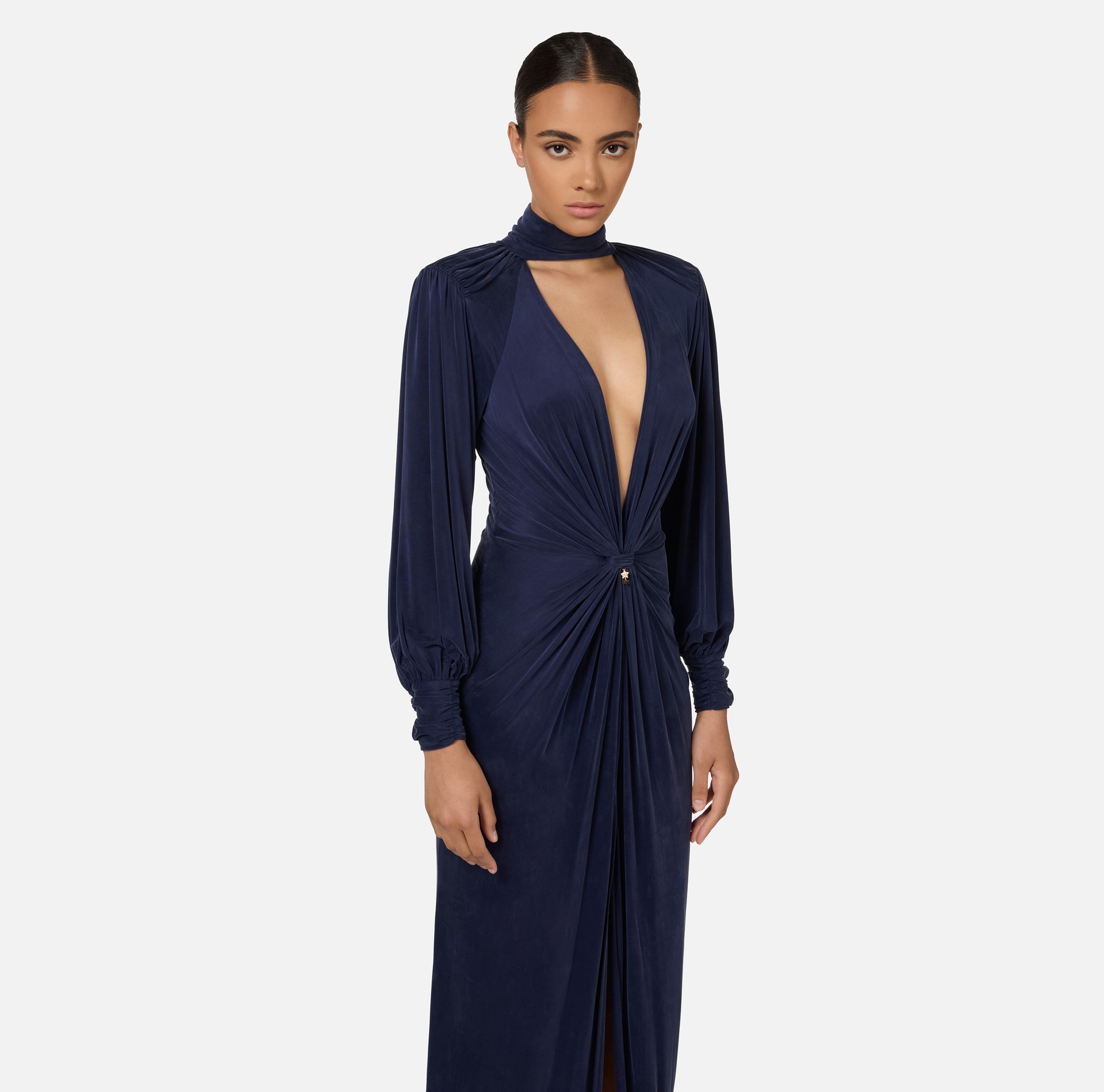 Vestido Red Carpet de punto cupro con nudo | Elisabetta Franchi® Outlet