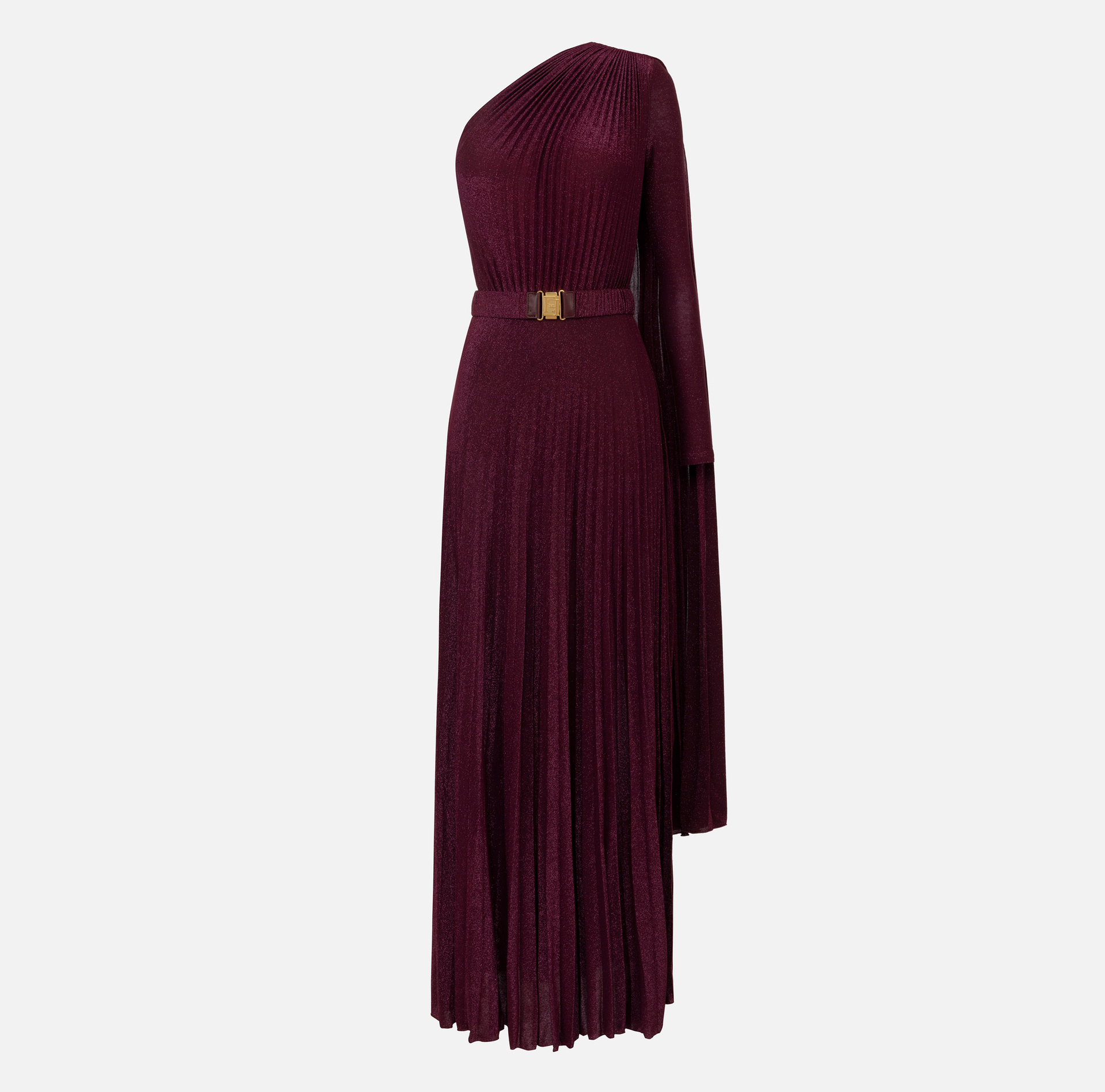One-shoulder red carpet dress in pleated lurex jersey | Elisabetta Franchi® Outlet