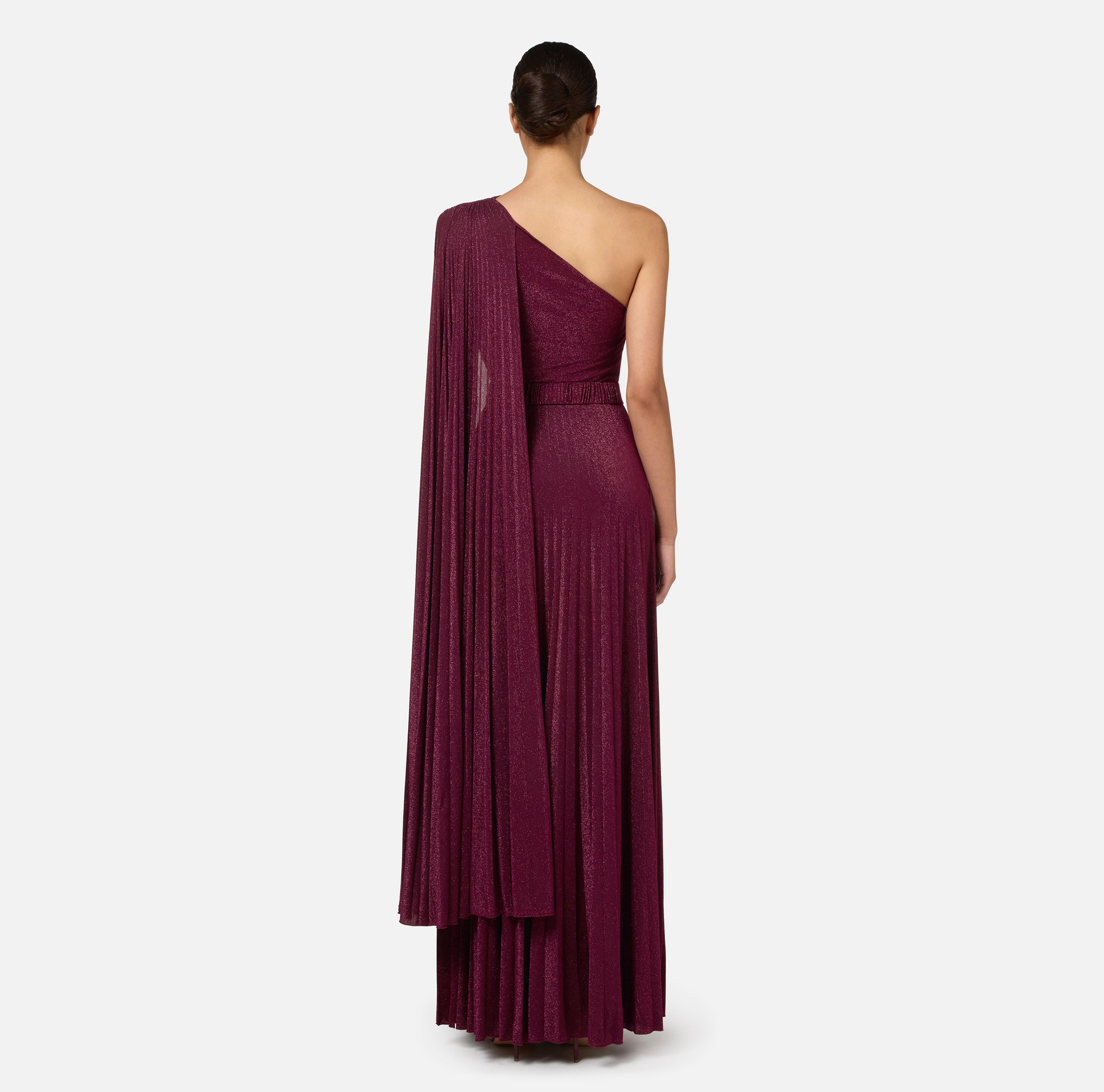 One-shoulder red carpet dress in pleated lurex jersey | Elisabetta Franchi® Outlet