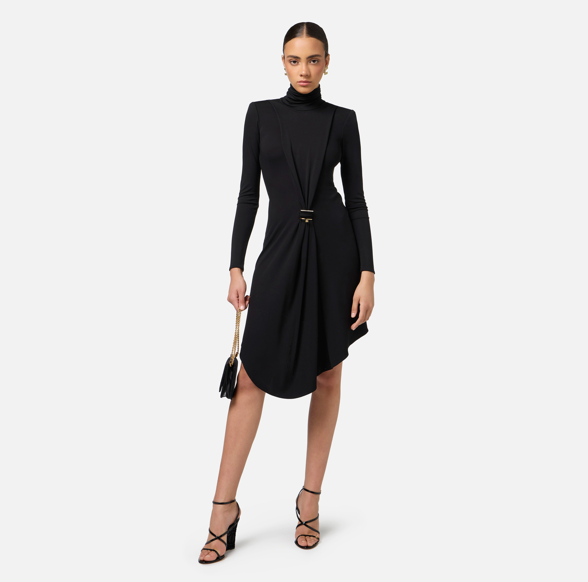 Draped jersey mini-dress with jewel accessory | Elisabetta Franchi® Outlet