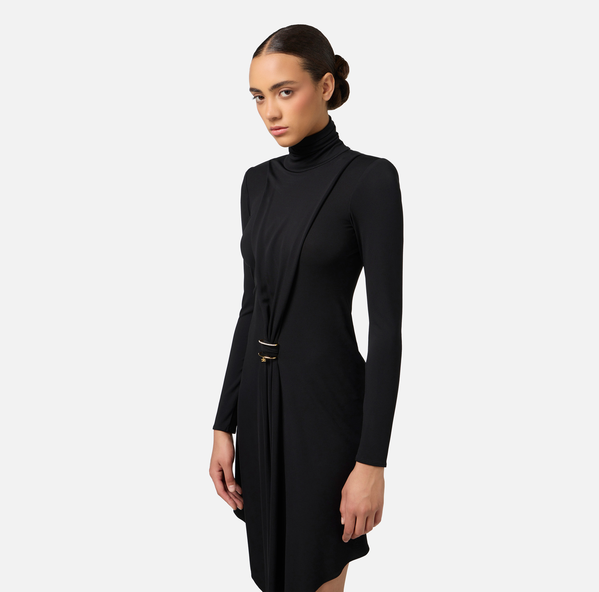 Draped jersey mini-dress with jewel accessory | Elisabetta Franchi® Outlet