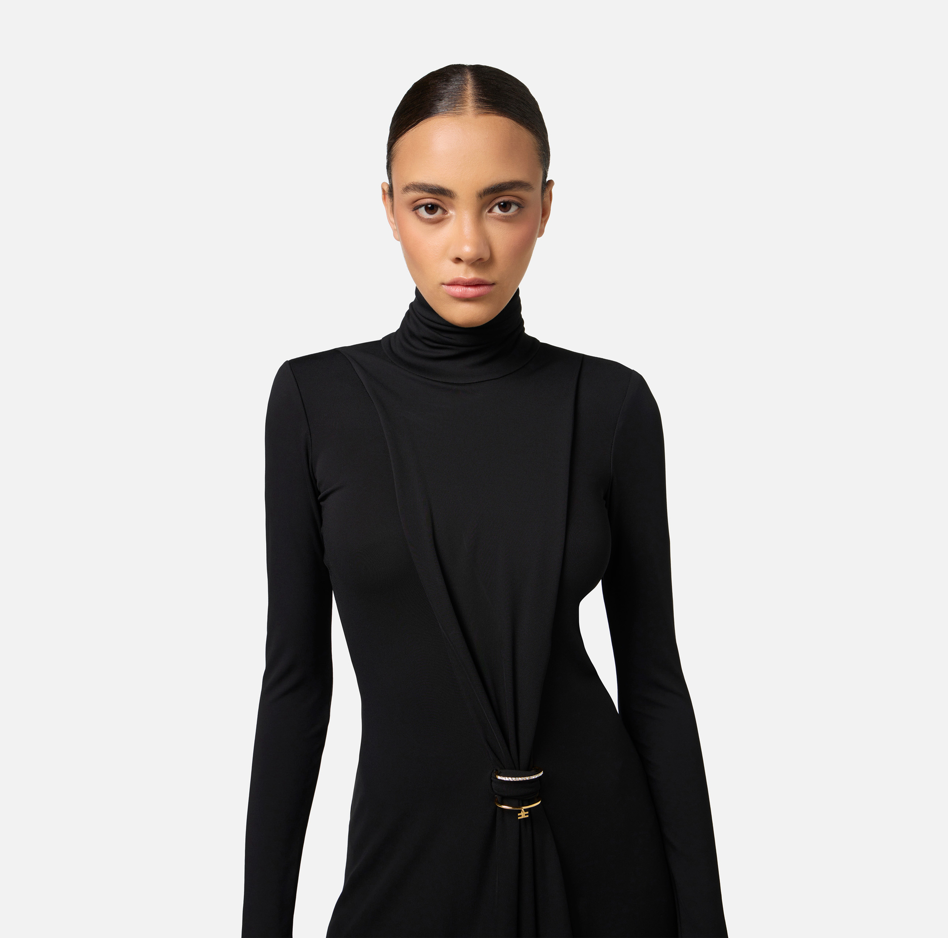 Draped jersey mini-dress with jewel accessory | Elisabetta Franchi® Outlet