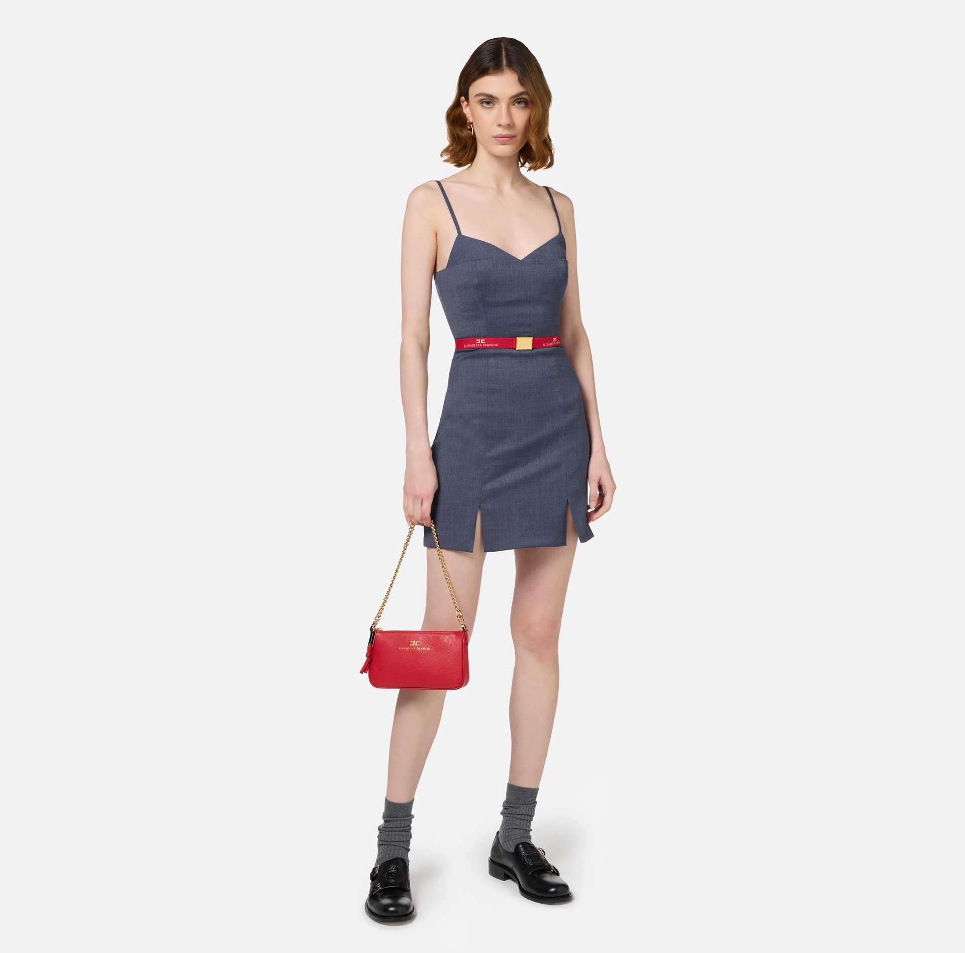Mini-robe en mélange de laine froide avec ceinture | Elisabetta Franchi® Outlet