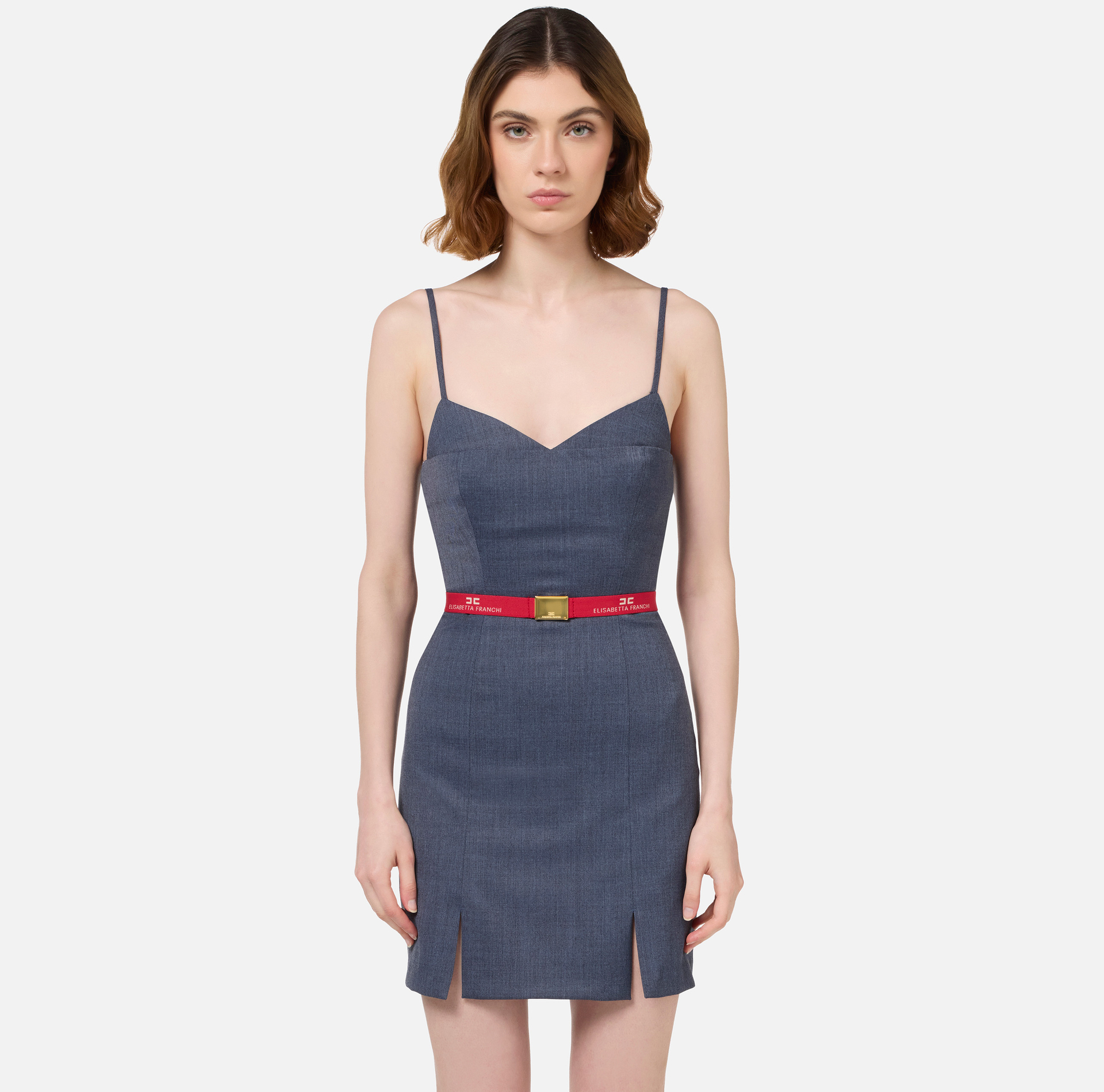 Mini-robe en mélange de laine froide avec ceinture | Elisabetta Franchi® Outlet
