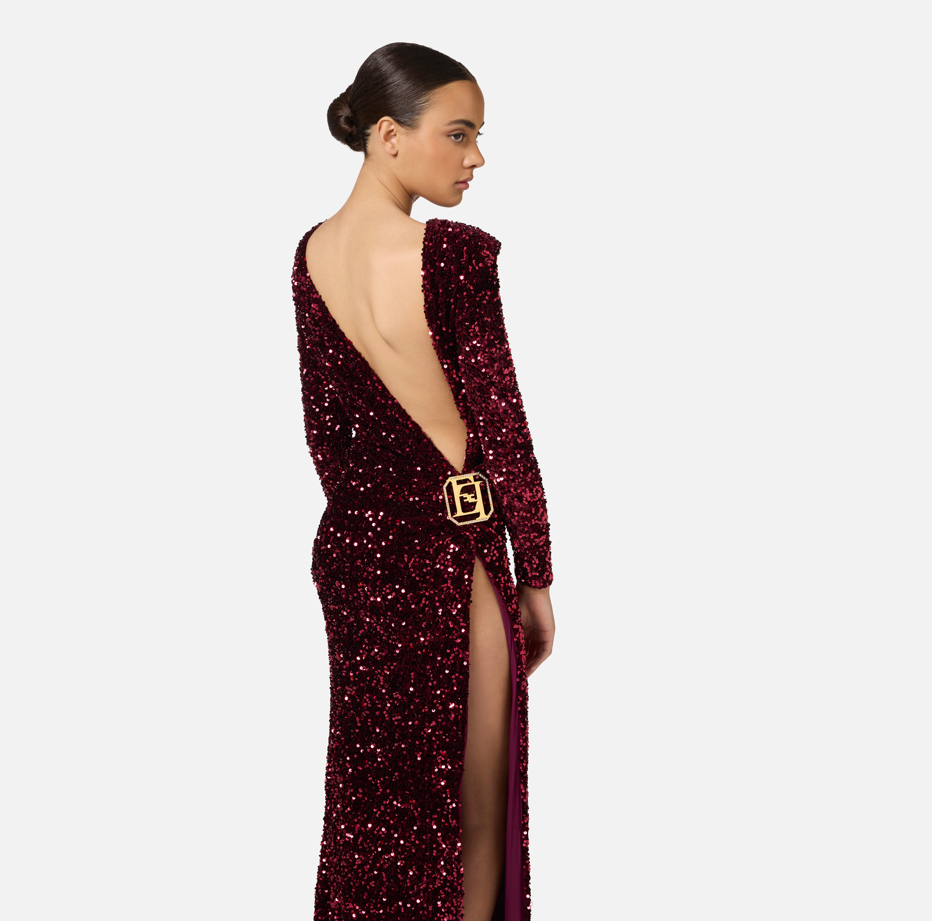 Sequin-embroidered chenille red carpet dress | Elisabetta Franchi® Outlet