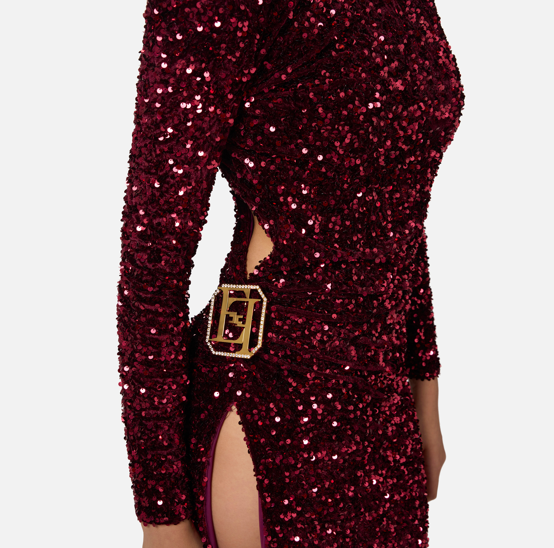 Sequin-embroidered chenille red carpet dress | Elisabetta Franchi® Outlet