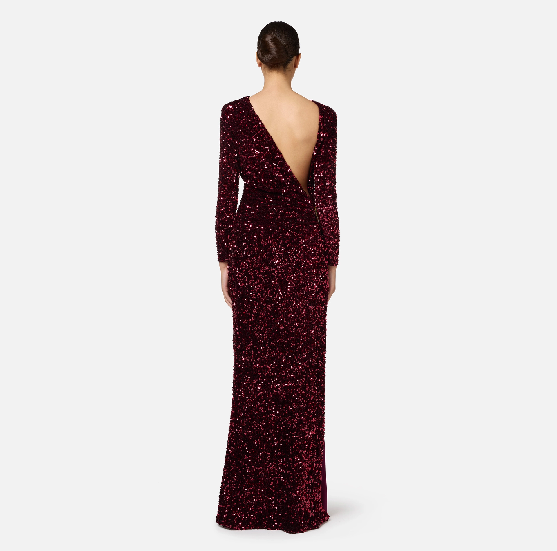Sequin-embroidered chenille red carpet dress | Elisabetta Franchi® Outlet