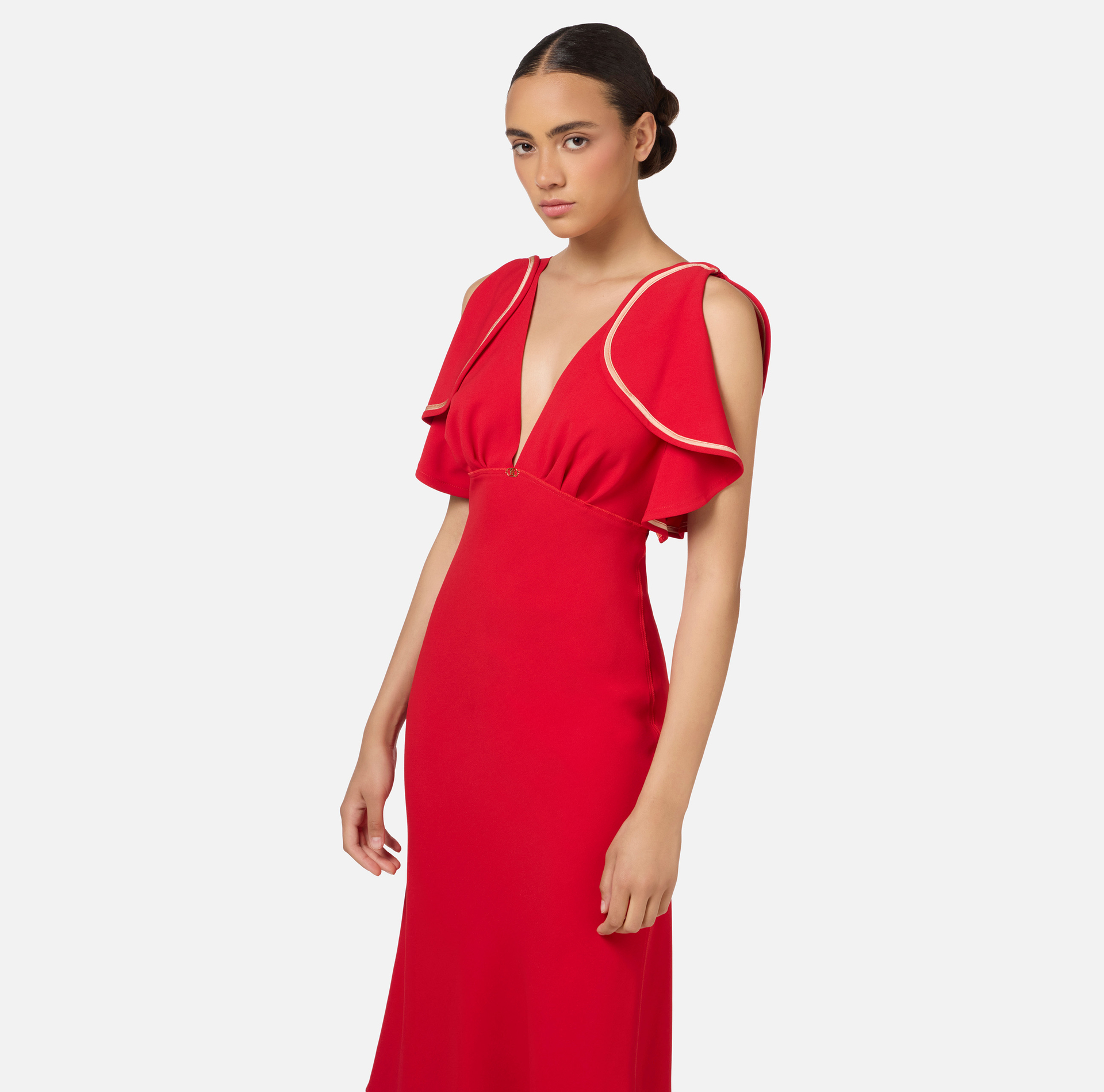 Abito midi in crêpe fluido con maniche ad aletta | Elisabetta Franchi® Outlet
