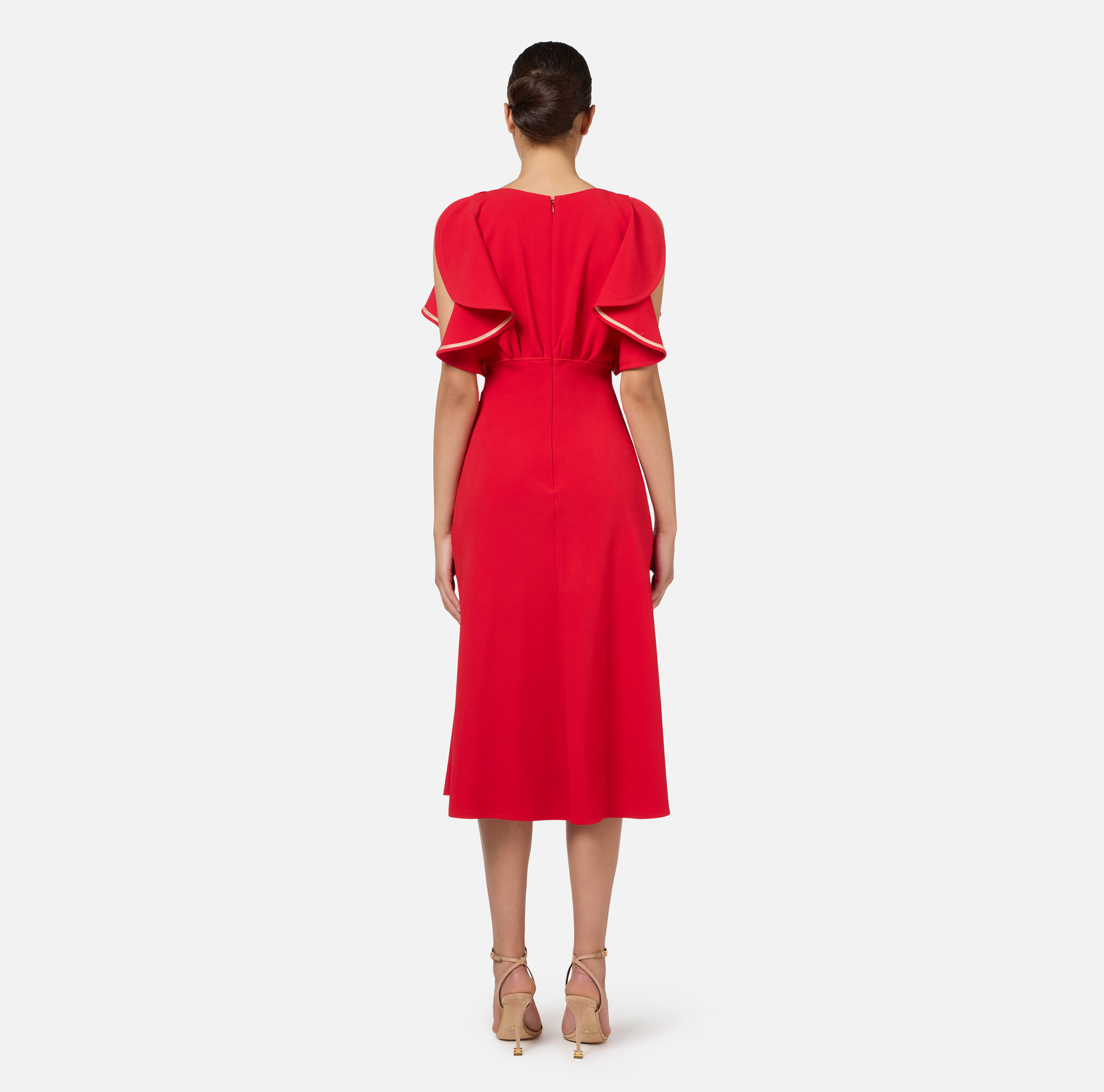 Abito midi in crêpe fluido con maniche ad aletta | Elisabetta Franchi® Outlet